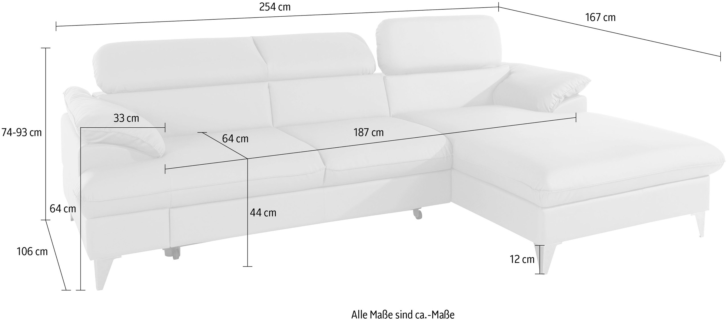COTTA Polstergarnitur »Caluso L-Form«, (2 tlg.), Set bestehend aus: Ecksofa mit Kopfteilverstellung & Hocker