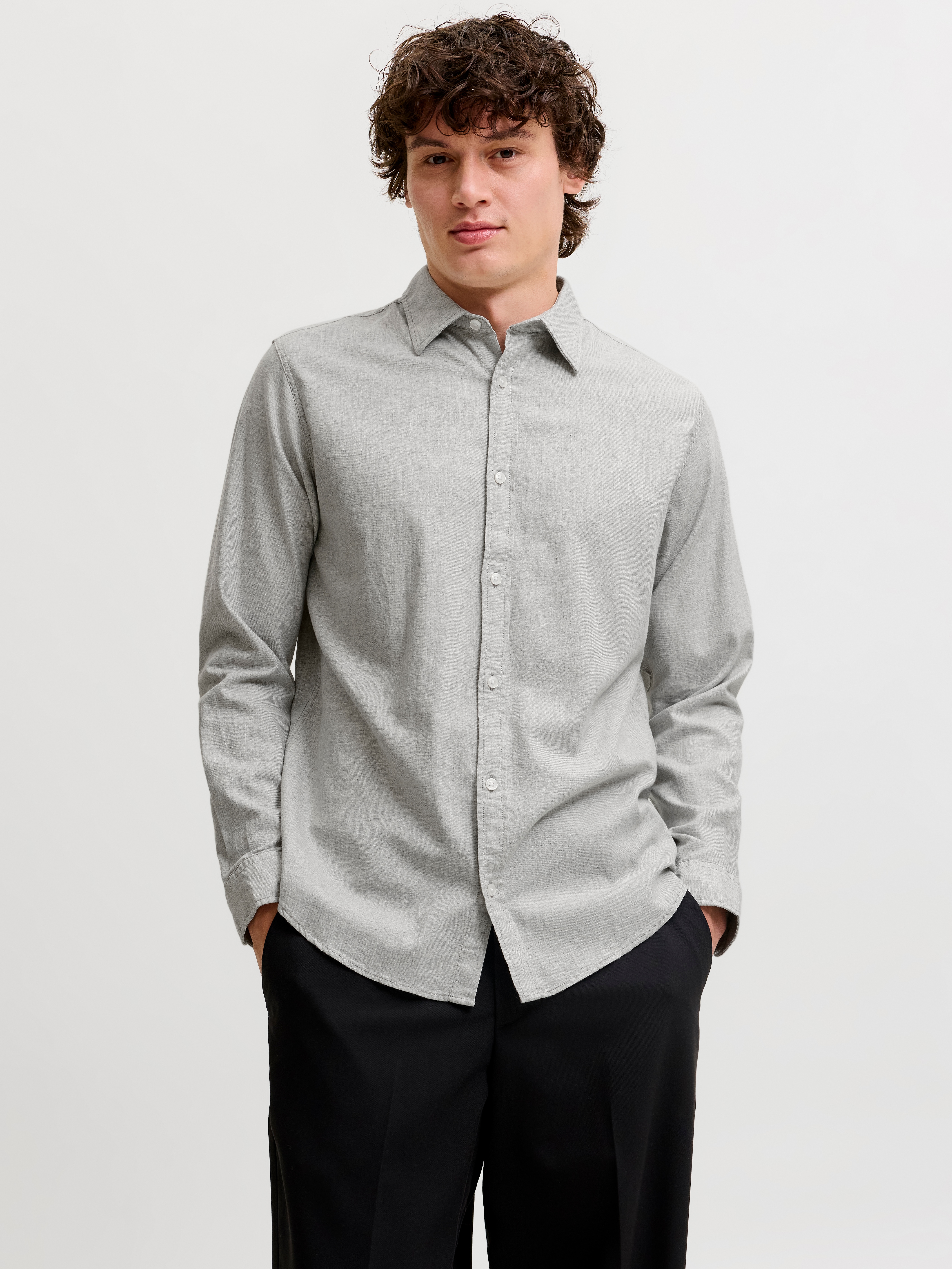 Jack & Jones "JJEFIELD MELANGE SHIRT LS SN" Baumwolle, normal geschnitten