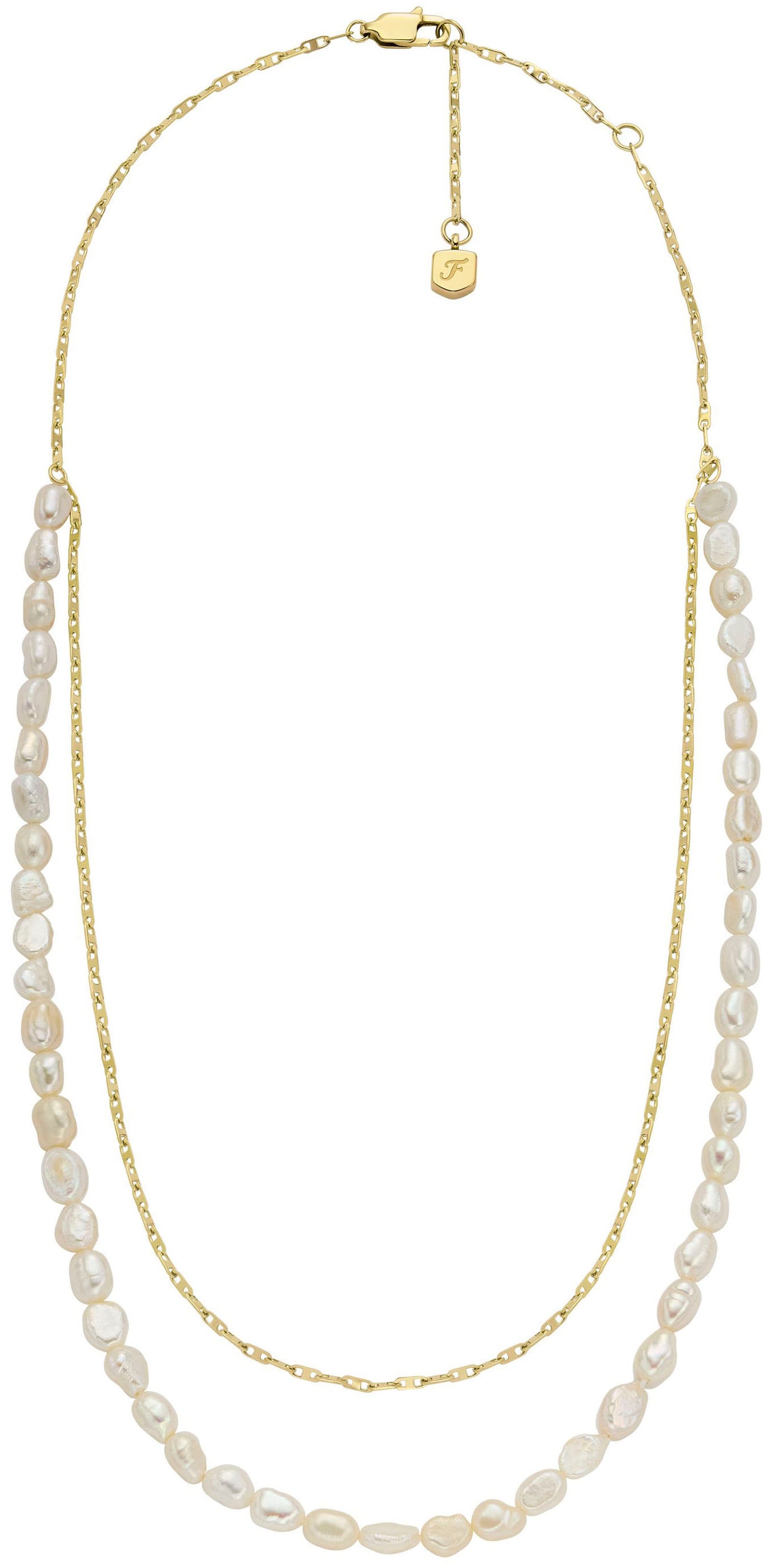 Fossil Edelstahlkette »Schmuck Geschenk Edelstahl HERITAGE PEARL D-LINK DOPPELT, JF04728710«, mit Perle (imitiert)