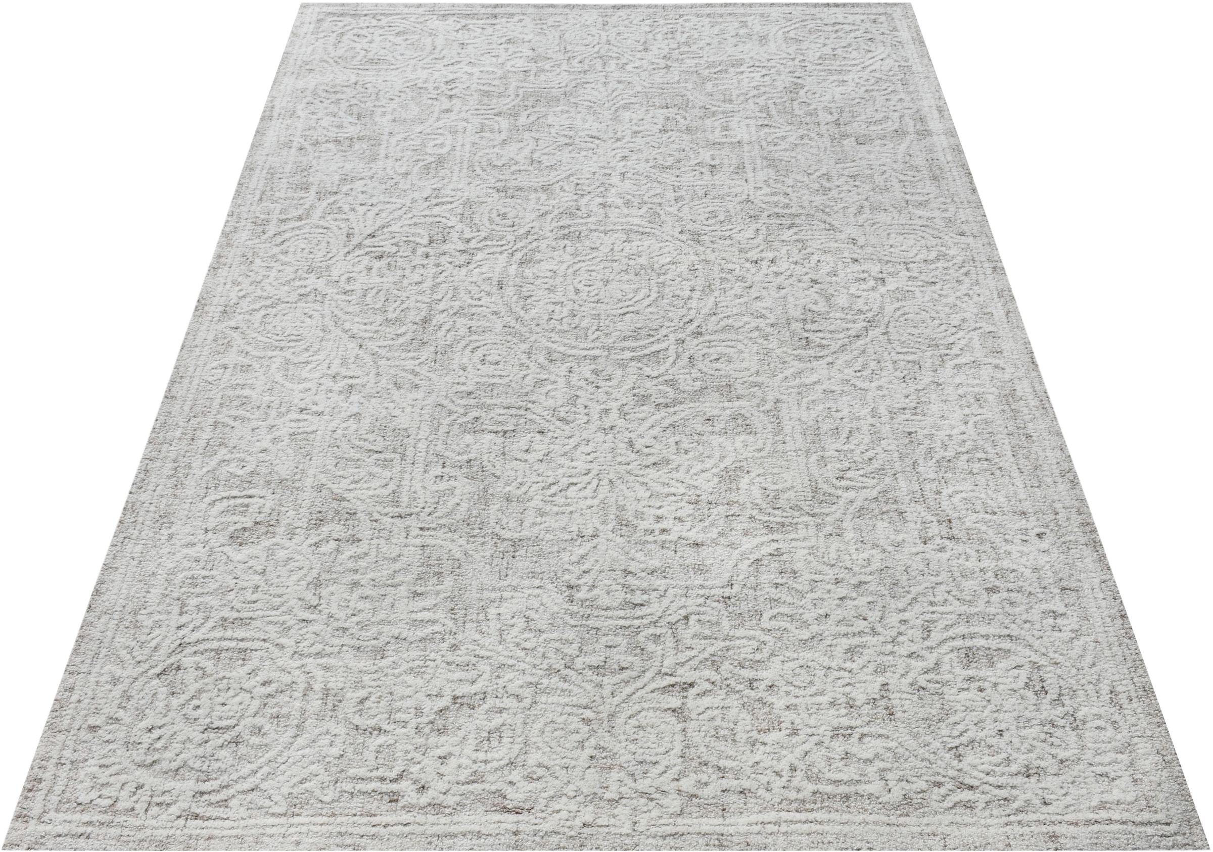 my home Wollteppich »Umea, handgefertigt, Wolle, Hoch-Tief-Struktur« rechteckig 14 mm Höhe einfarbig, Wolle, Teppich, Wohnzimmer, Schlafzimmer, Esszimmer