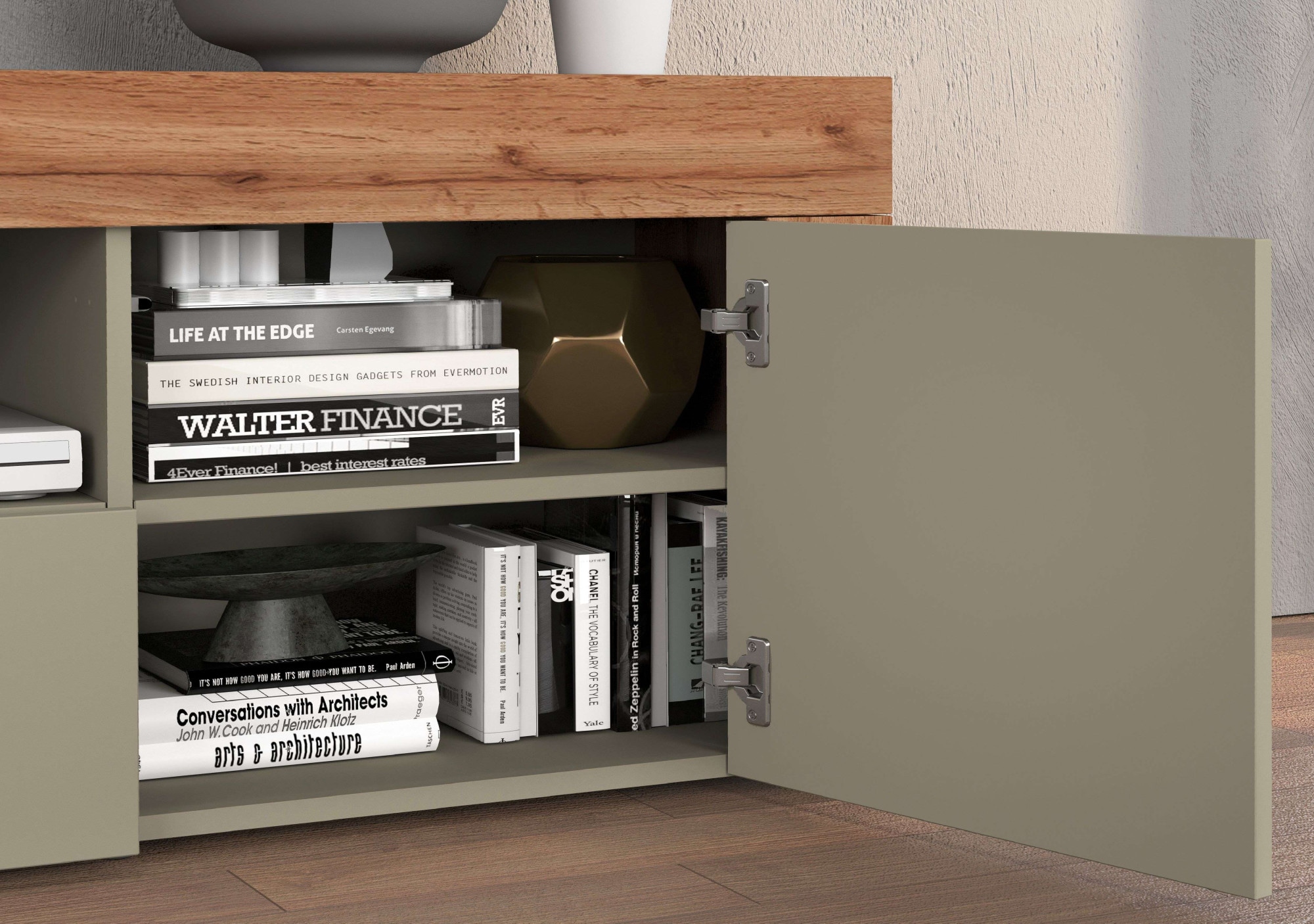 INOSIGN Lowboard »CHRONOS Breite 155 cm mit 2 Türen, 1 Schublade,1 offenes Fach«, (1 St.), TV-Board, Sideboard niedrig, Grifflos mit Push to Open 'Made in Italy'