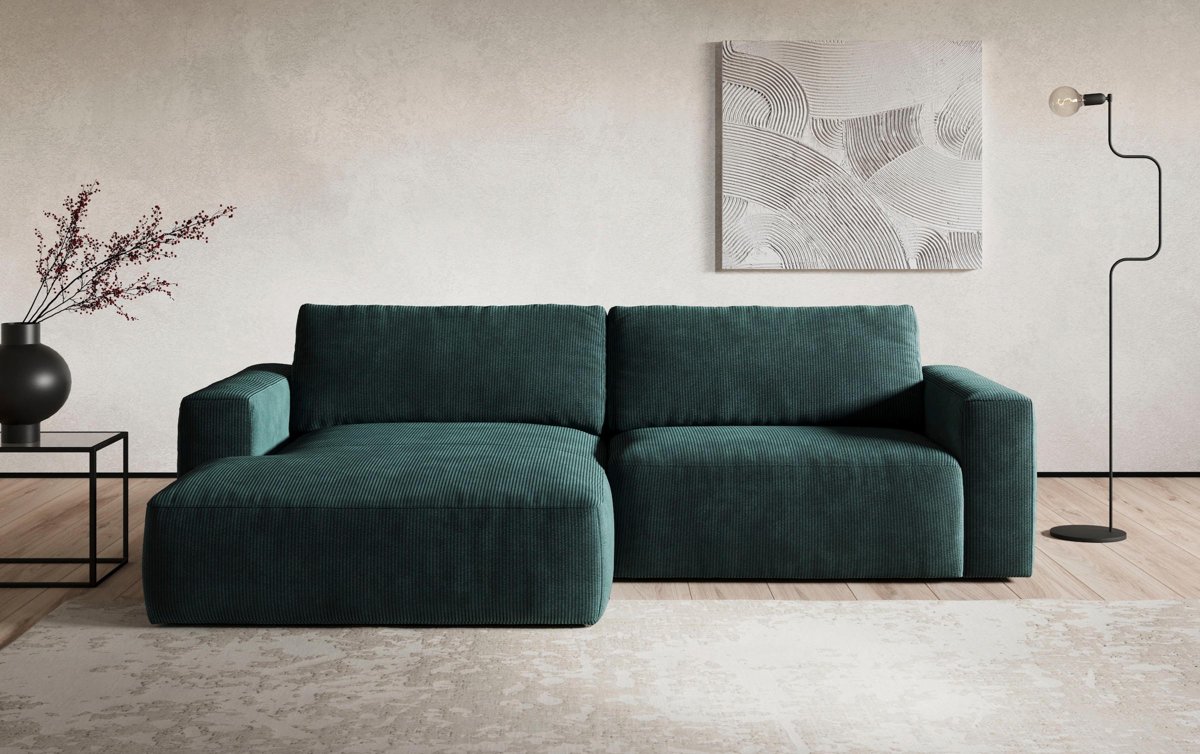 COTTA Ecksofa "Lasso L-Form, B: 288 cm, XL Sofa, Top Modern" XL Recamiere B:114 cm, bequeme Wellenunterfederung, viele Stoffe