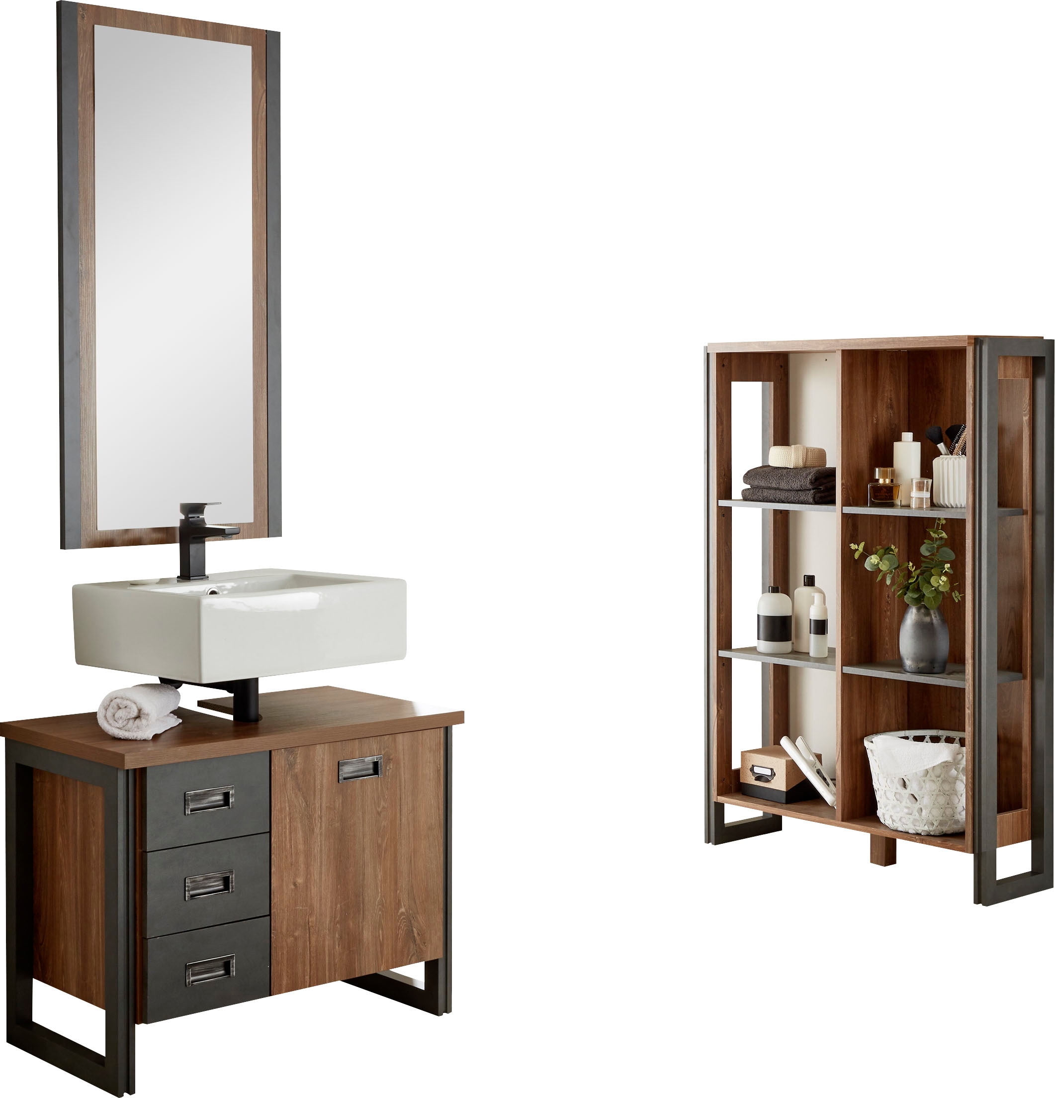 Home affaire Badmöbel-Set "Detroit, Bad im Industrialdesign, 3-teiliges Bad günstig online kaufen