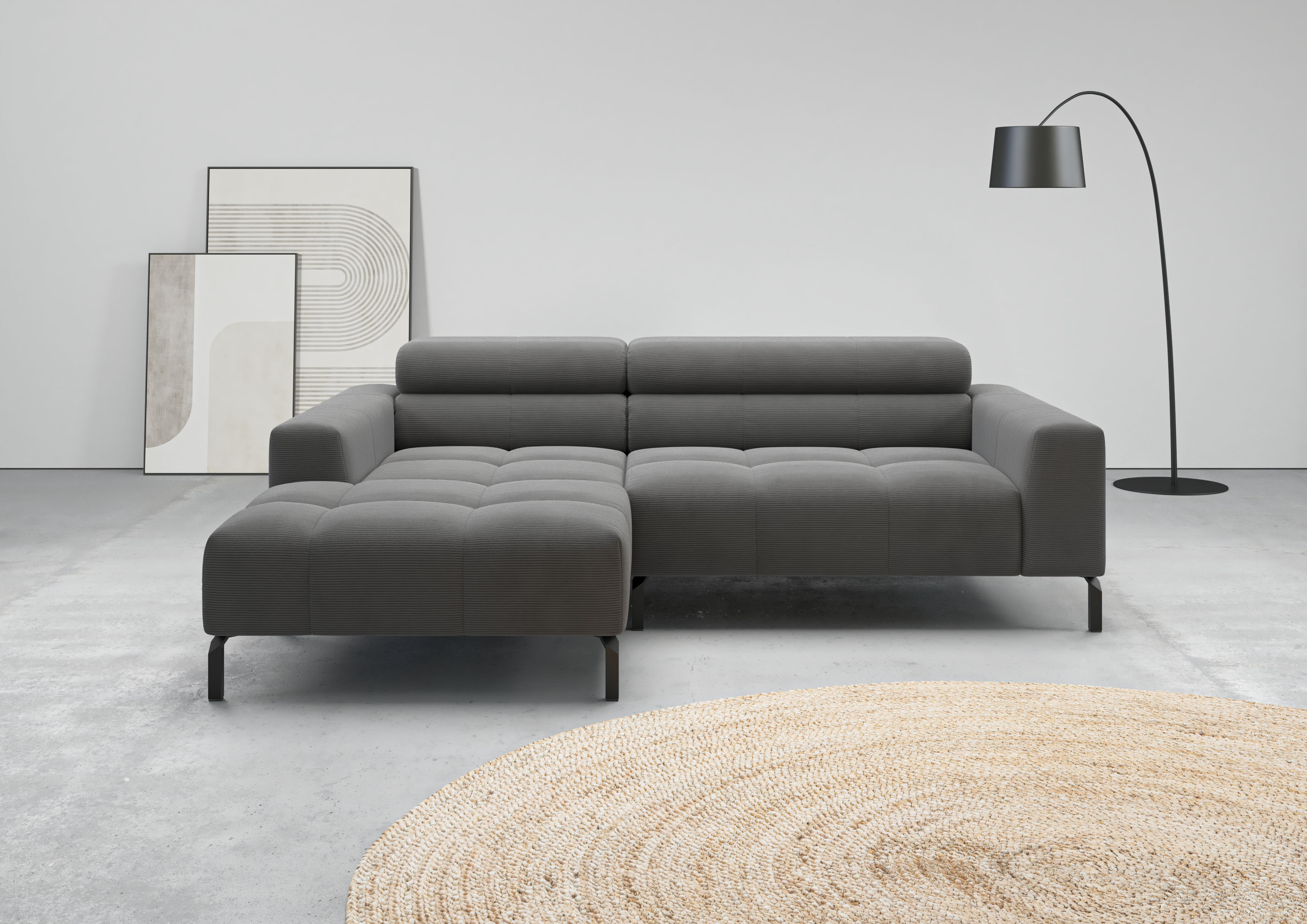 Home affaire Ecksofa "Claya, 223 cm breit, L-Form, Kopfteilverstellung" Moderne Steppung, weicher Polsteraufbau & saugroboterfreundliche Höhe