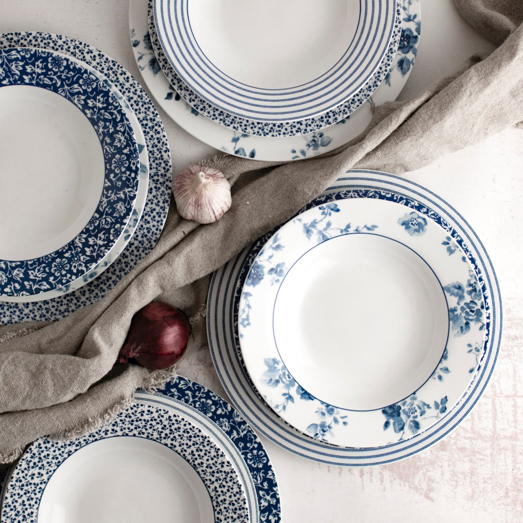 LAURA ASHLEY BLUEPRINT COLLECTABLES Tafelservice »Mix Design China Rose, Sweet Allysum, Floris Candy Stripe«, (Set, 12 tlg.), Geschirr-Set, Service, Porzellan, 12 Teile, für 4 Personen