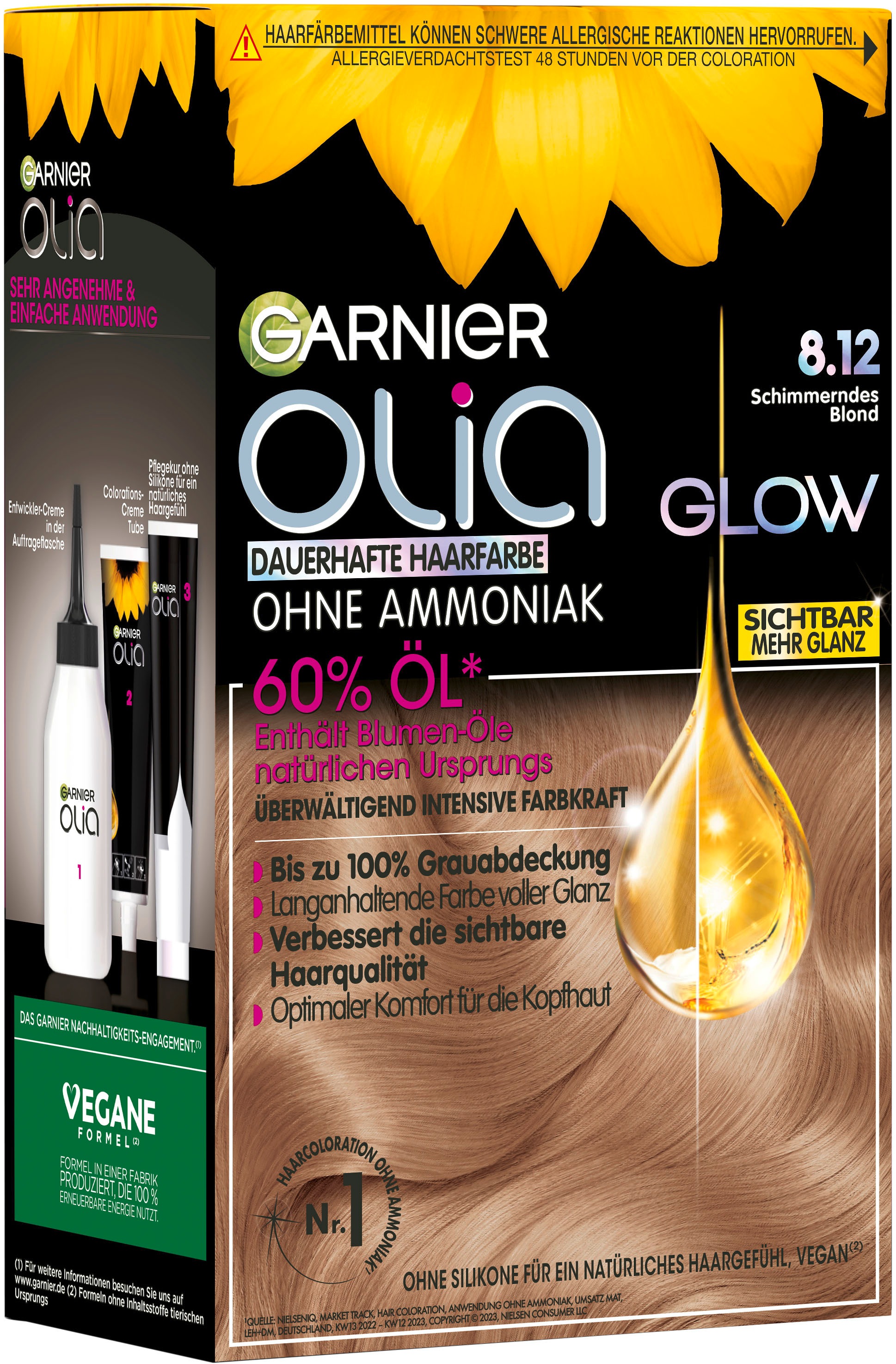 GARNIER Coloration »Garnier Olia Glow«, (Packung, 3 tlg.), mit pflegender Formel