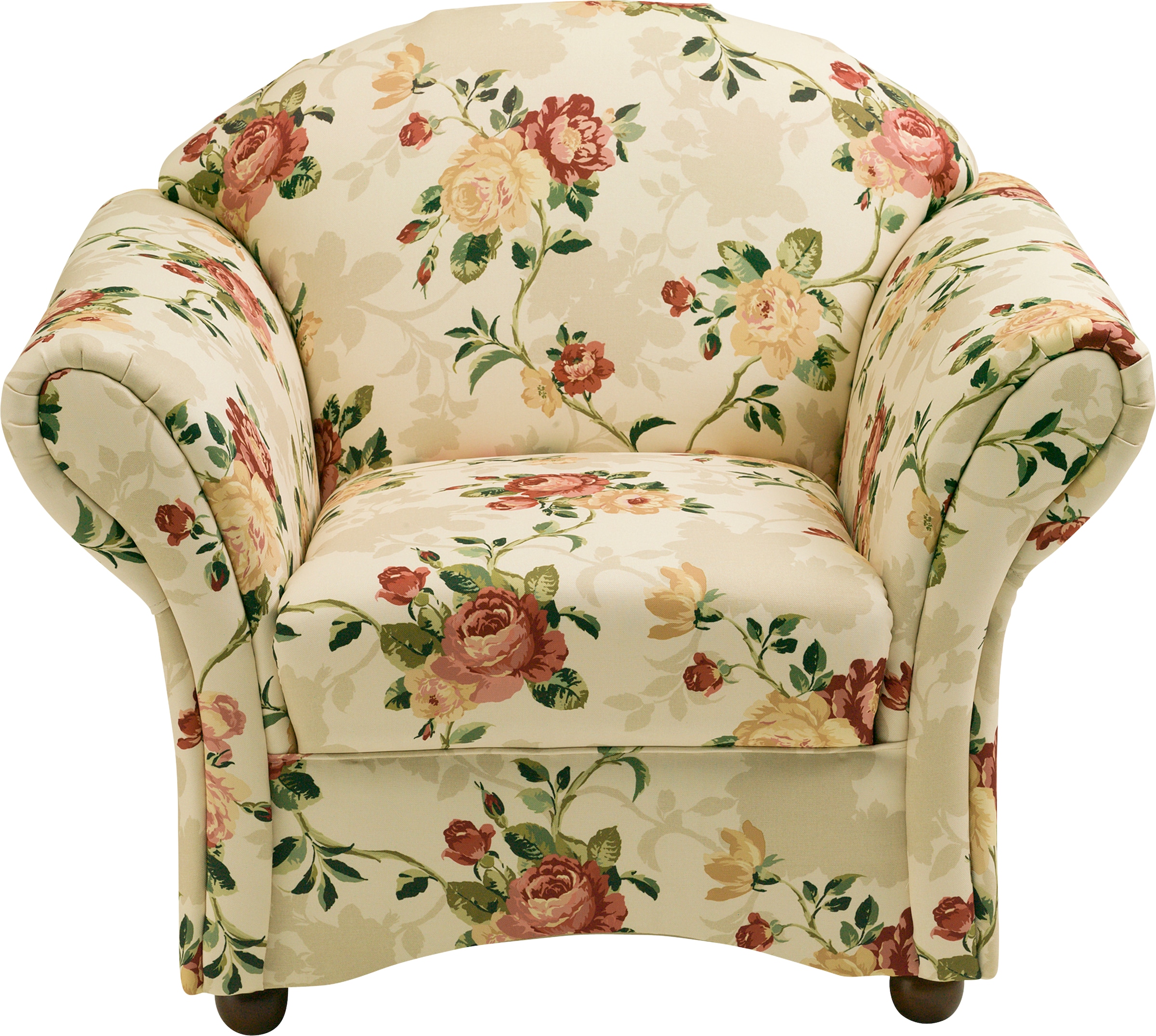Max Winzer® Sessel »Carolinas, Loungesessel, geschwungene Formensprache, bequem«, Federkernunterfederung, mit Holz-Kugelfüßen, Blumen, floraler Bezug