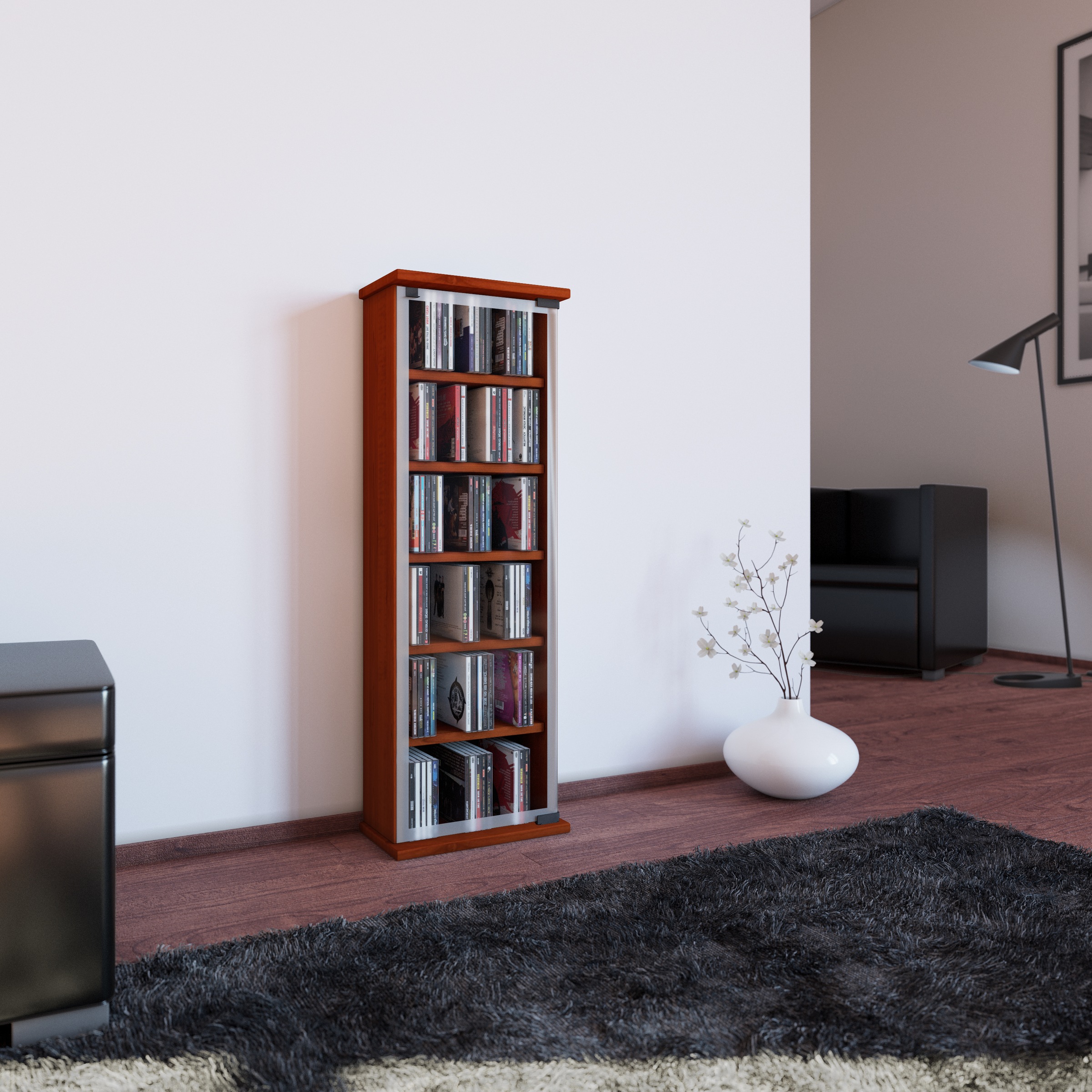 VCM Media-Regal »VCM CD Regal Holz | CD Schrank mit ESG-Sicherheitsglastüren für 204 CDs oder 72 DVDs | Maße: H. 92 x B. 31 x T. 18 cm | Elegantes DVD Regal mit Rollen | Blu ray Regal | CD Regal - Classic«