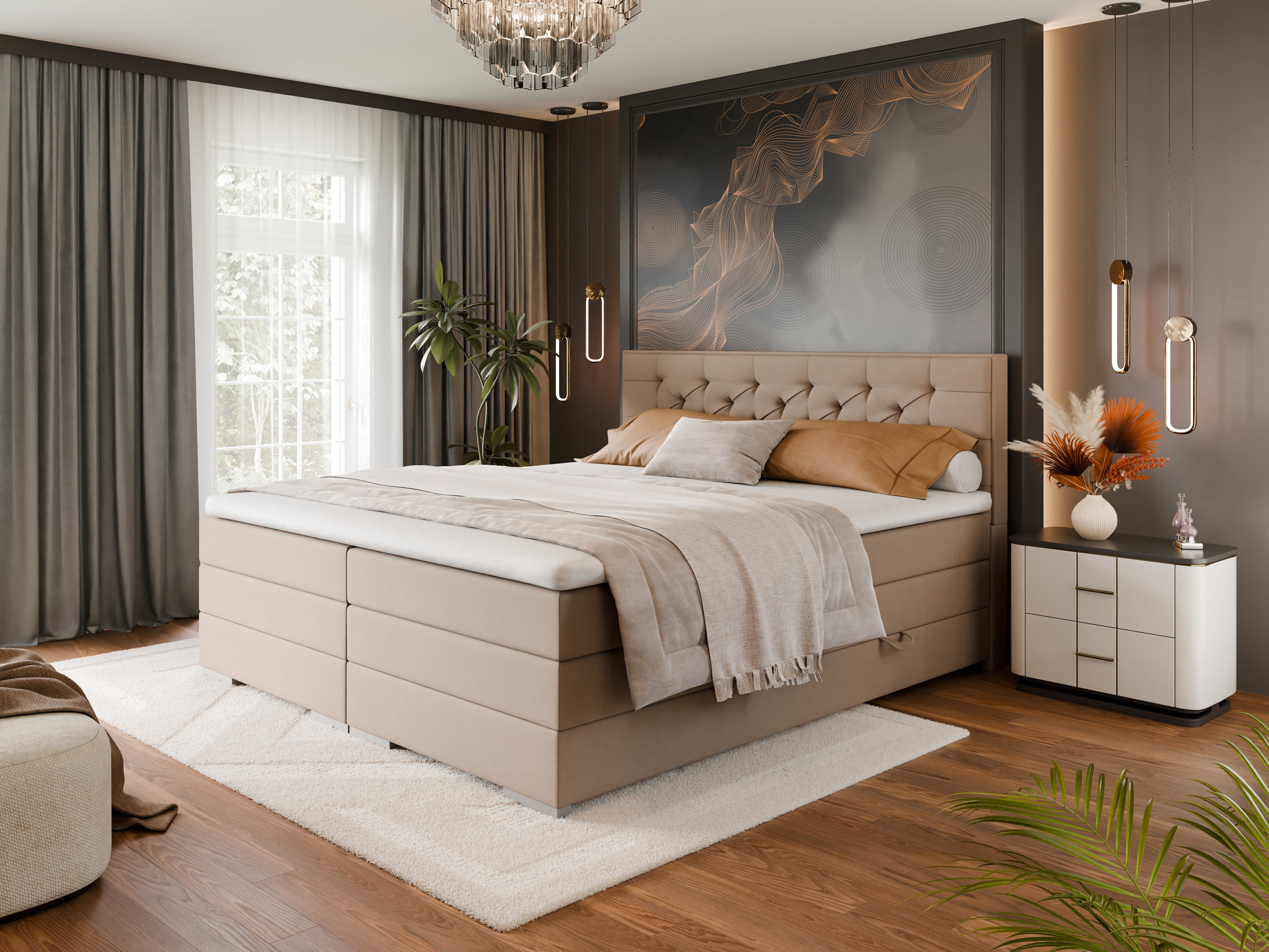 FORTE Boxspringbett "Lanciano" 7-Zonen-Taschenfederkernmatratze mit zwei Härtegraden (H2/H3), erhältlich in den Breiten 140cm, 160cm & 180cm