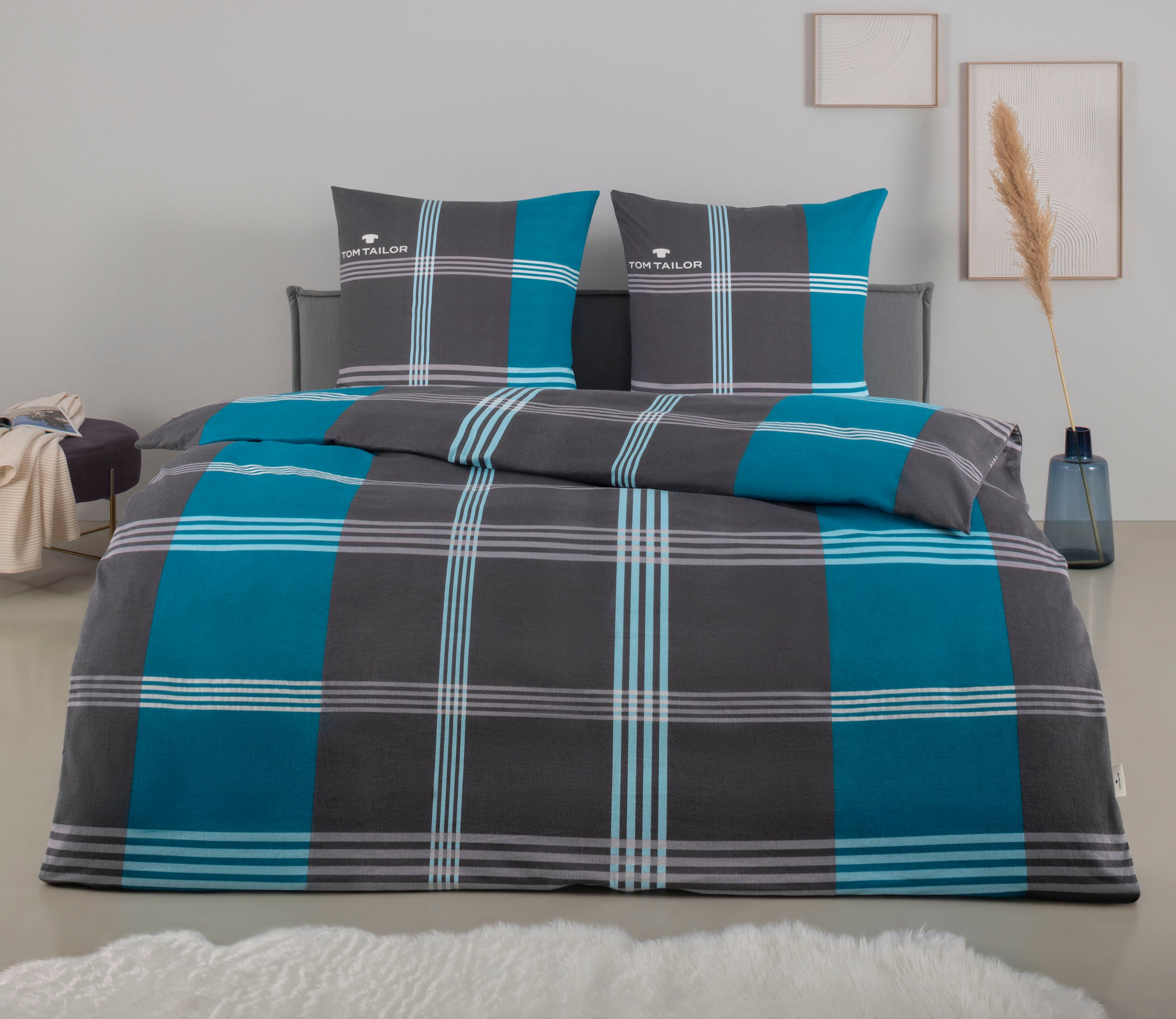 TOM TAILOR HOME Bettwäsche "Ole" 3 karierte Bettwäsche aus Baumwolle, mit Reißverschluss