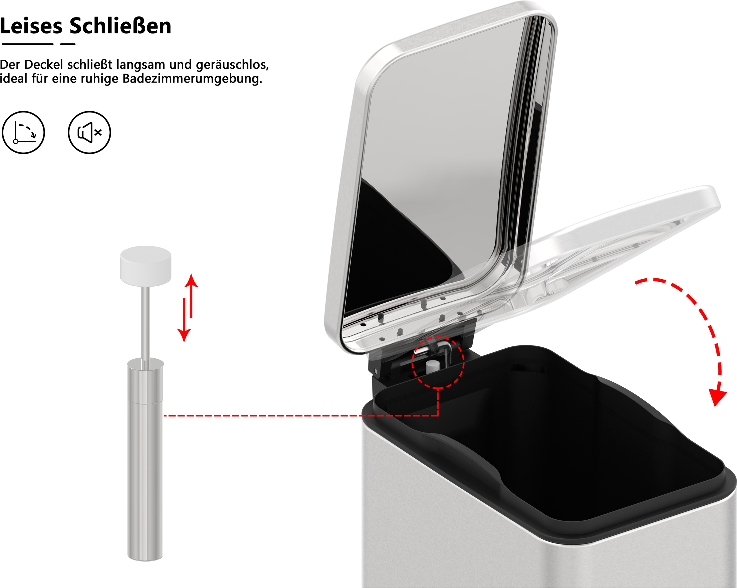 OTTO home Mülleimer »Joonah, mit verzögertem Schließmechanismus, schmal und kompakt« 1 Behälter Nischen-Mülleimer, Treteimer, Kosmetikeimer mit Deckel