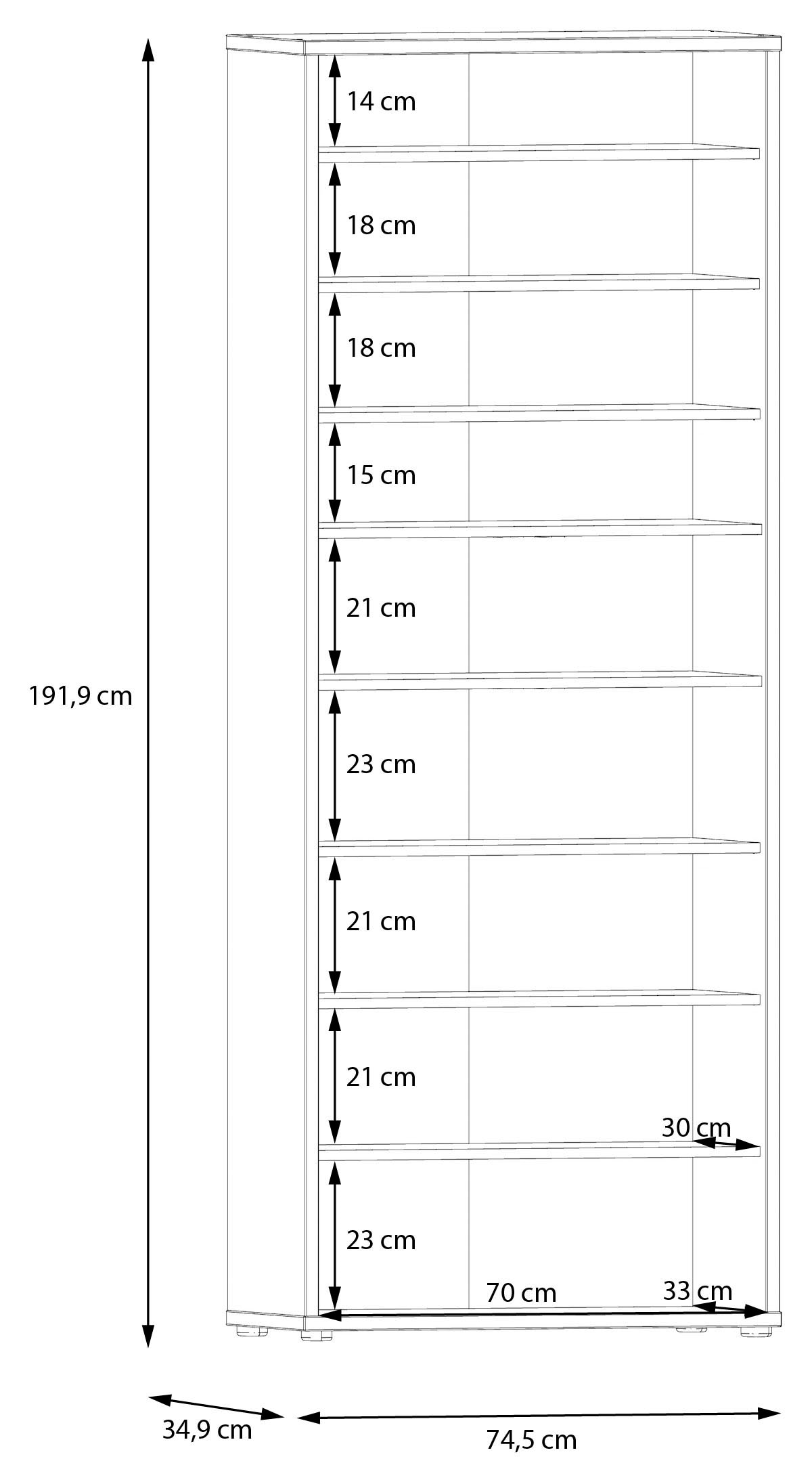 FORTE Schuhschrank »Alice Springs«, (B/H/T 74,5/191,9/34,9 cm), Stauraumschrank, Mehrzweckschrank, Breite 74,5 cm, mit 8 Böden