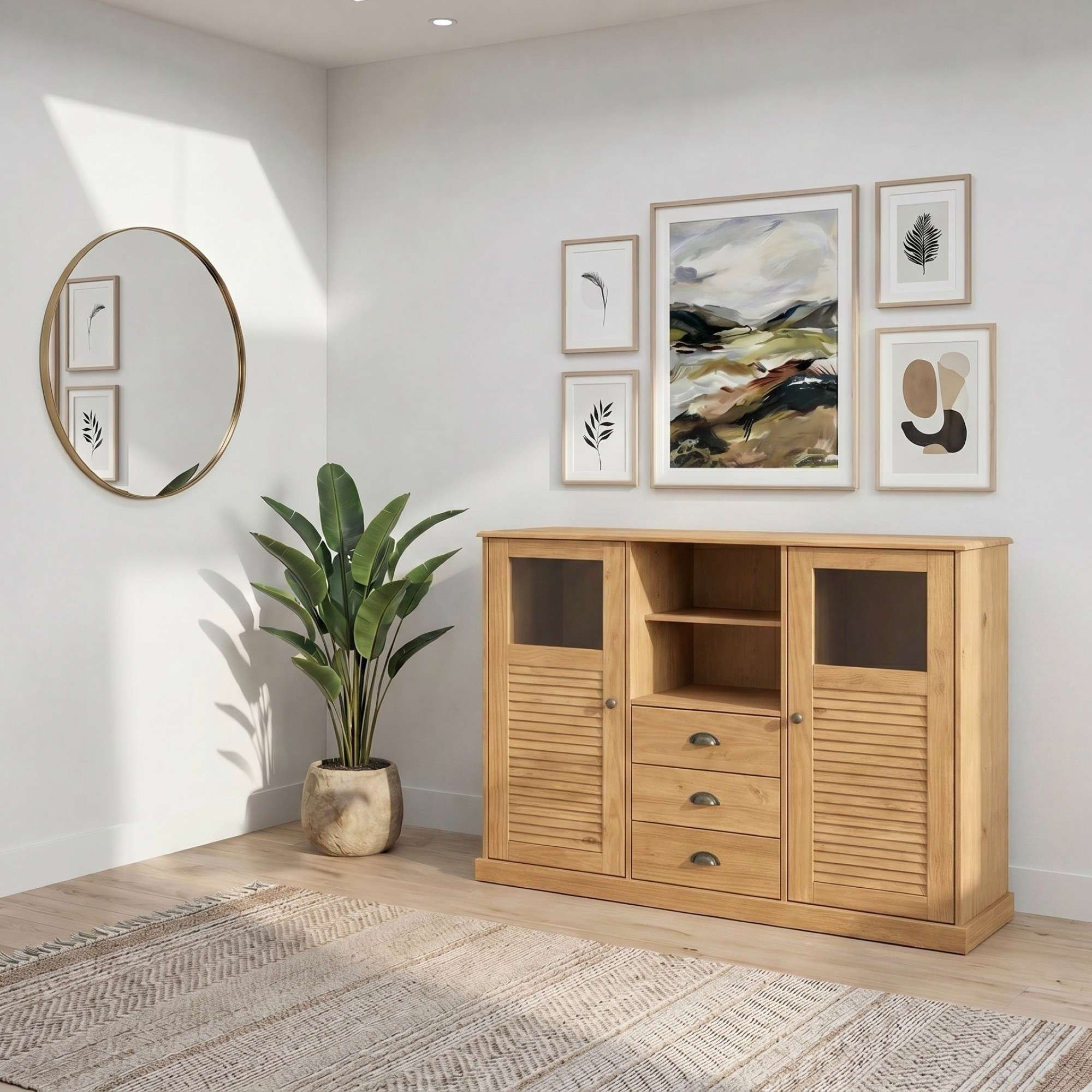 OTTO home Highboard »Turia, mit Glas- und Lamellentüren« Vitrine/Midischrank/Kommode, aus massivem Kiefernholz, FSC®, B: 127 cm