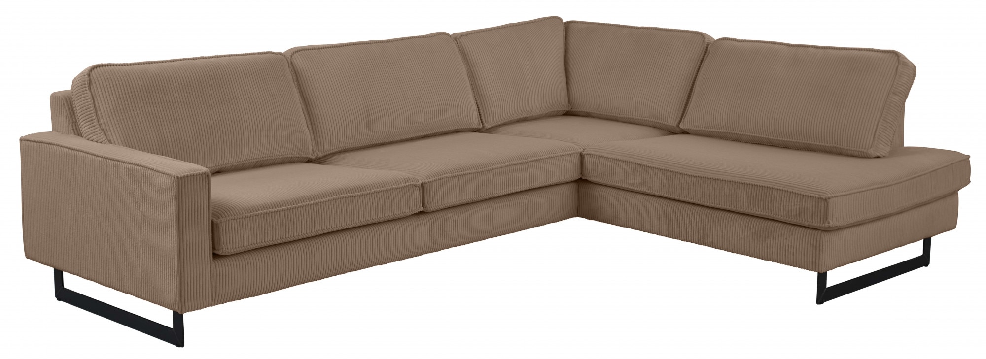 Places of Style Ecksofa »Pinto, 290 cm, Cord, Chenille, Lederoptik, Ottomane links / rechts«, mit Keder, schwarze Metallfüße, Wellenunterfederung