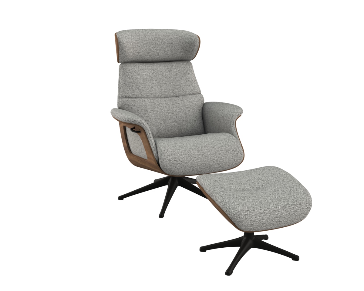 FLEXLUX Relaxsessel »Clement Relaxstuhl, Polstersessel, Liegesessel, TV-Sessel,«, Rücken- & Kopfteilverstellung, Drehbar, Armlehne Walnuss, Fuß Schwarz