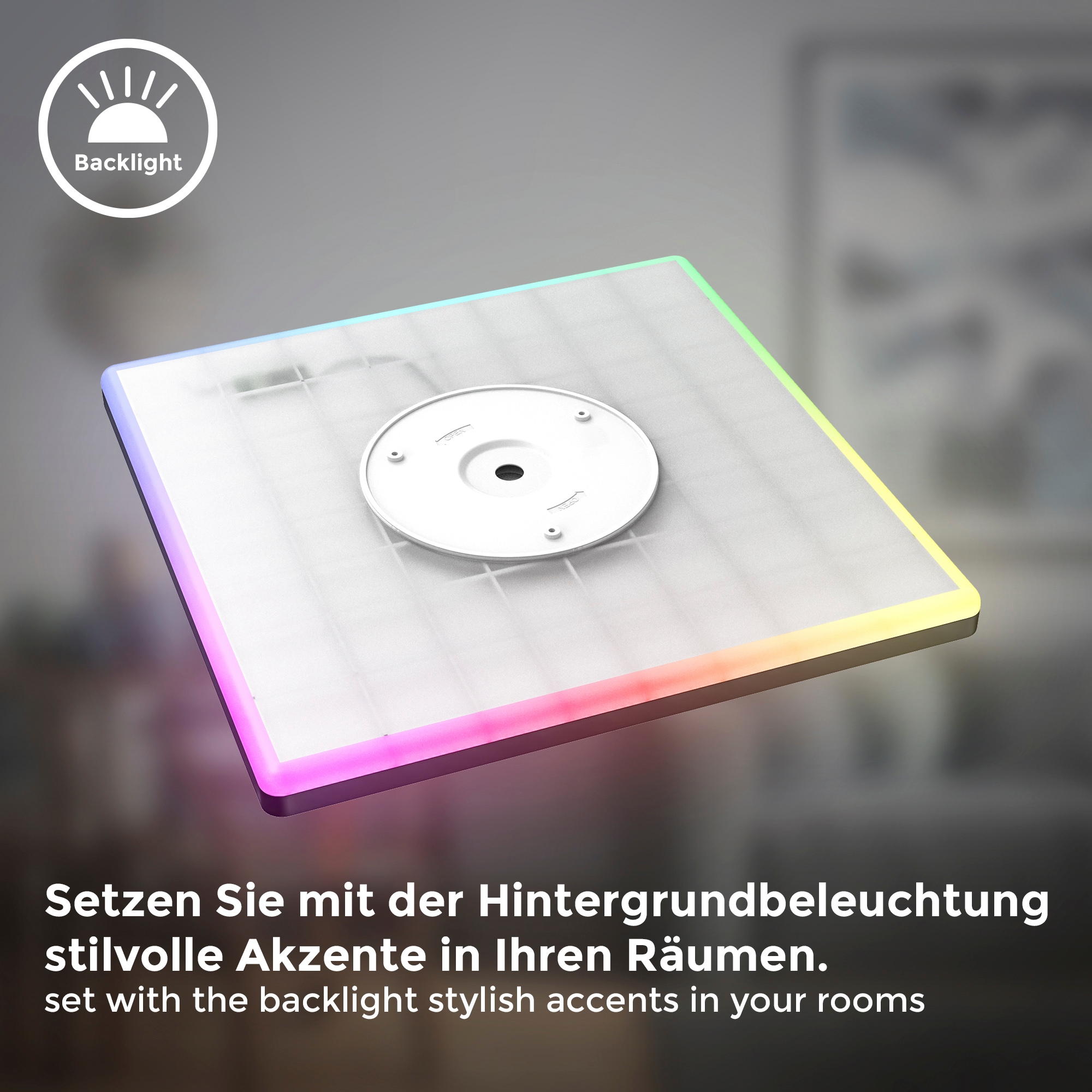 B.K.Licht ultraflache LED Deckenleuchte mit Hintergrundbeleuchtungseffekt,  inkl. Fernbedienung, LED Platine 22 Watt, 2.700lm, 4.000K, Gr. 42 x 42 cm