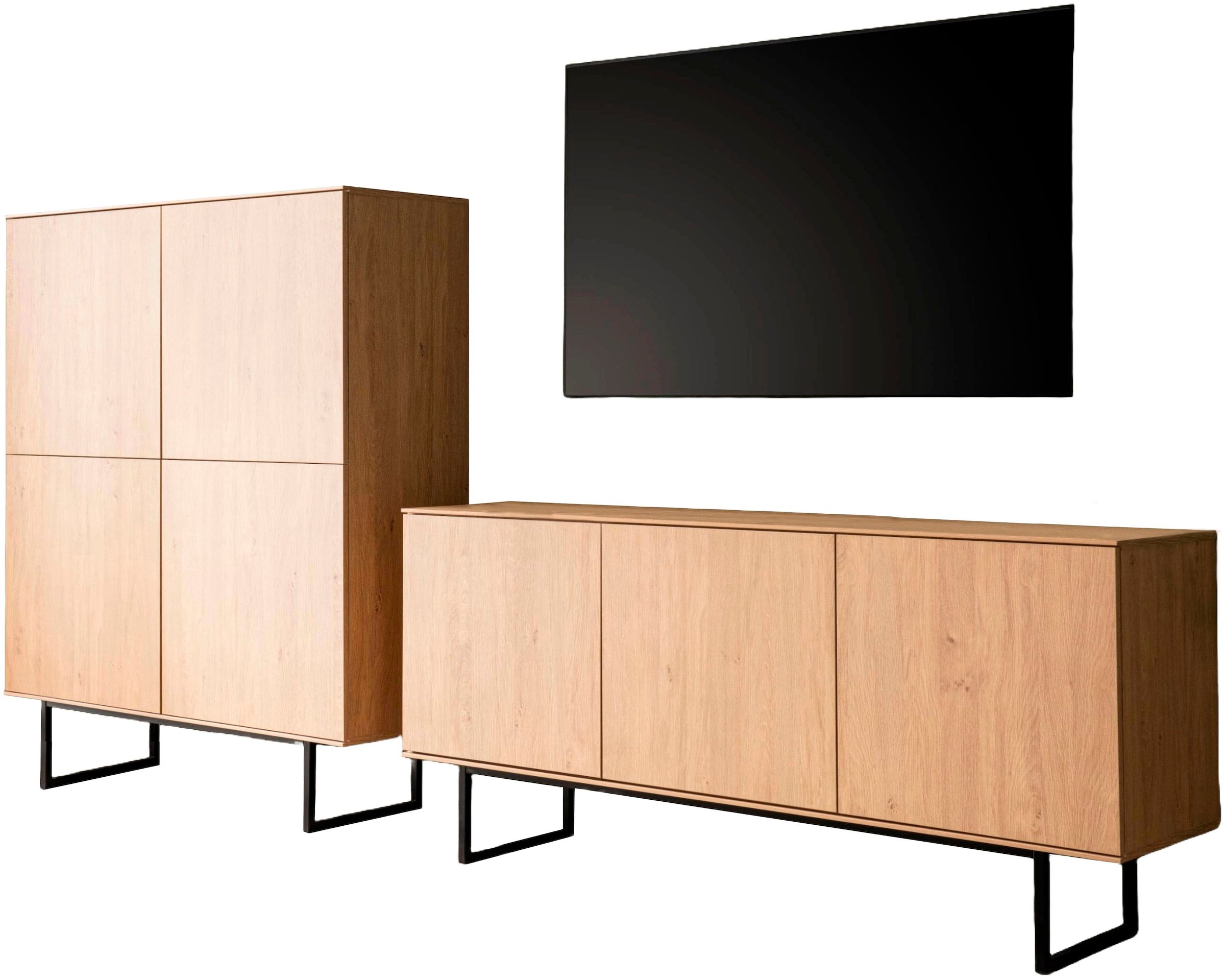 Home affaire Wohnwand »Lund, moderne Anbauwand, Wohnzimmer-Set in Stone Oak«, (2 St.), enthält Lowboard und Highboard