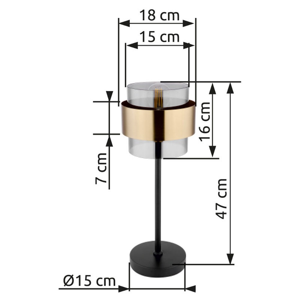 GLOBO LIGHTING Tischleuchte »MILLEY«, Leuchtmittel E27 | ohne Leuchtmittel, Tischlampe/Metall/Glas/Messingring/Schlafzimmer/Wohnzimmer