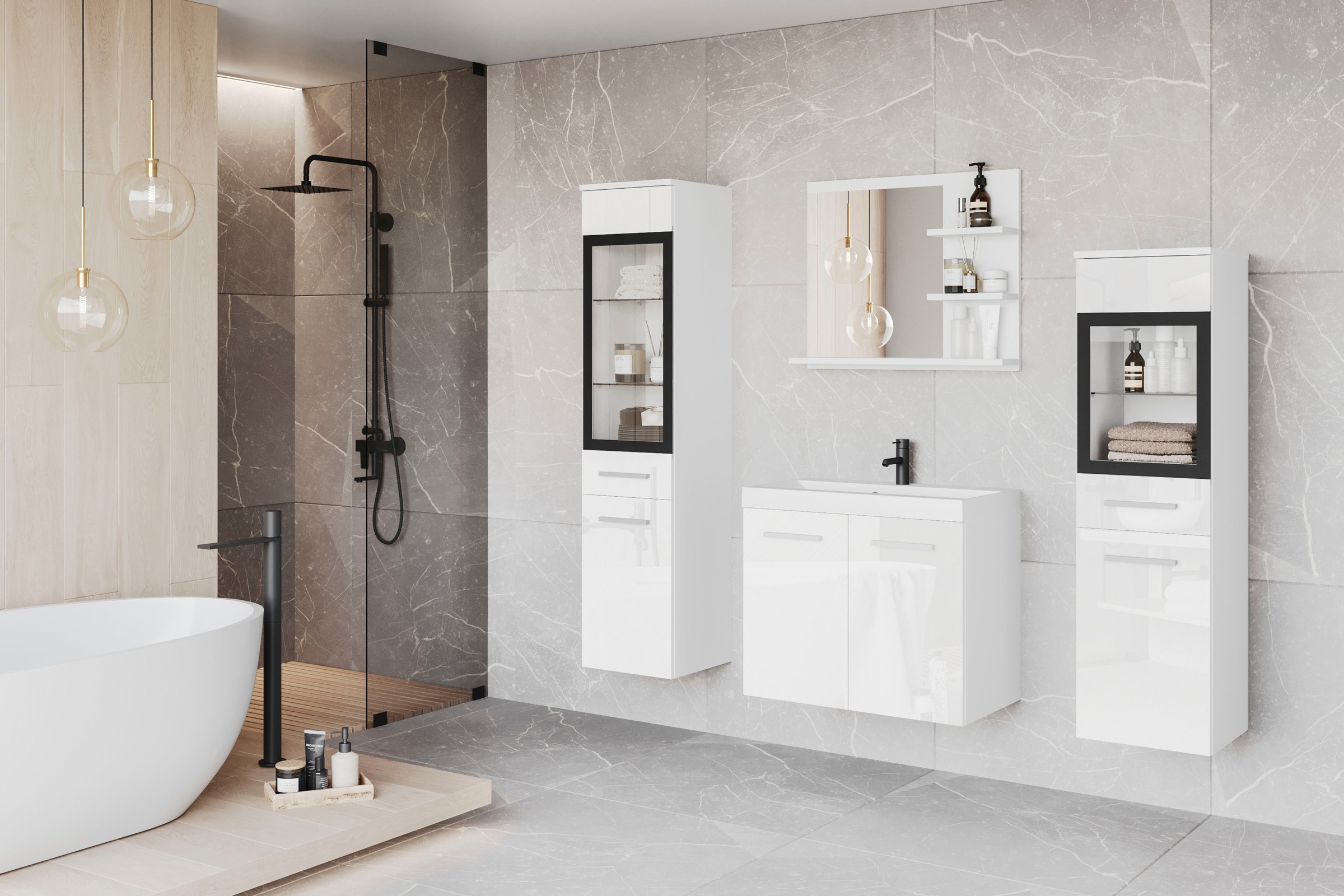 welltime Badmöbel-Set "MADRIT" Komplett-Set, mit Waschbecken, 5 Stk. tlg. günstig online kaufen