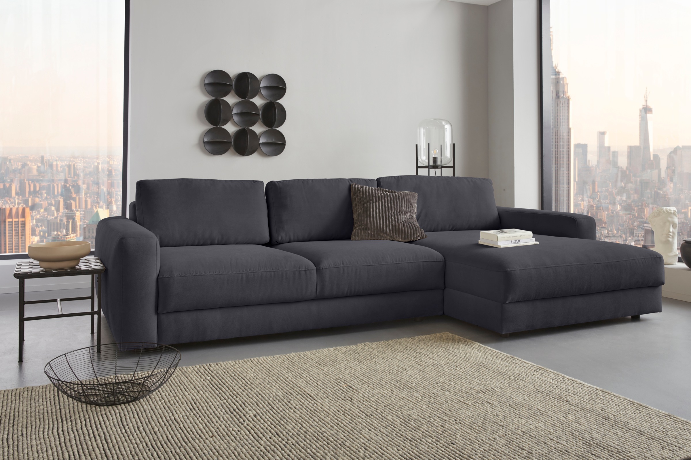 Home affaire Ecksofa "Bloomfield, elegant, viel Platz, Mega Couch, Breite 303cm, L-Form" extra tiefe Sitzfläche, wahlweise mit Sitztiefenverstellung