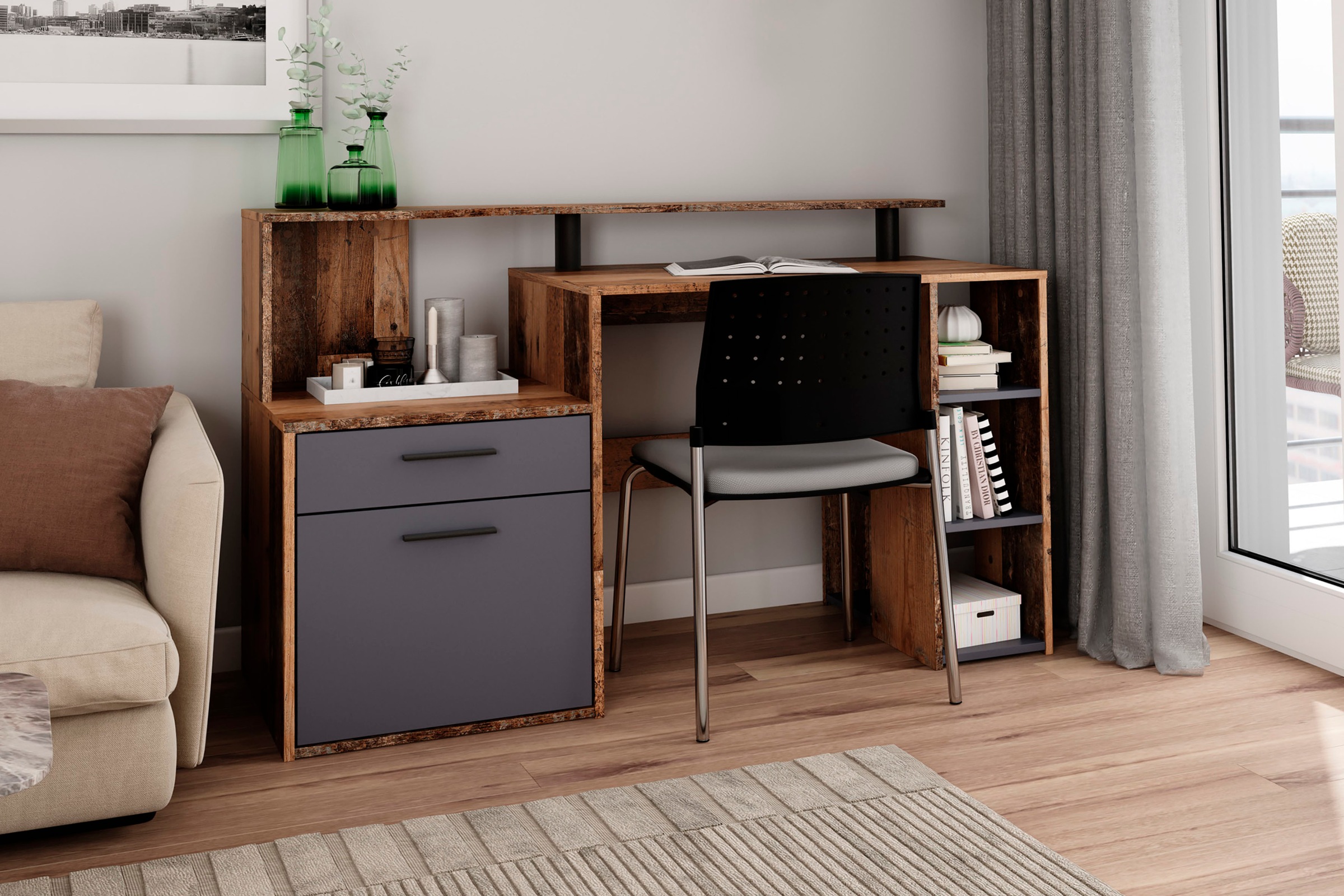 byLIVING Schreibtisch "Louise", Breite 140 cm, Regal-Schreibtisch mit viel günstig online kaufen
