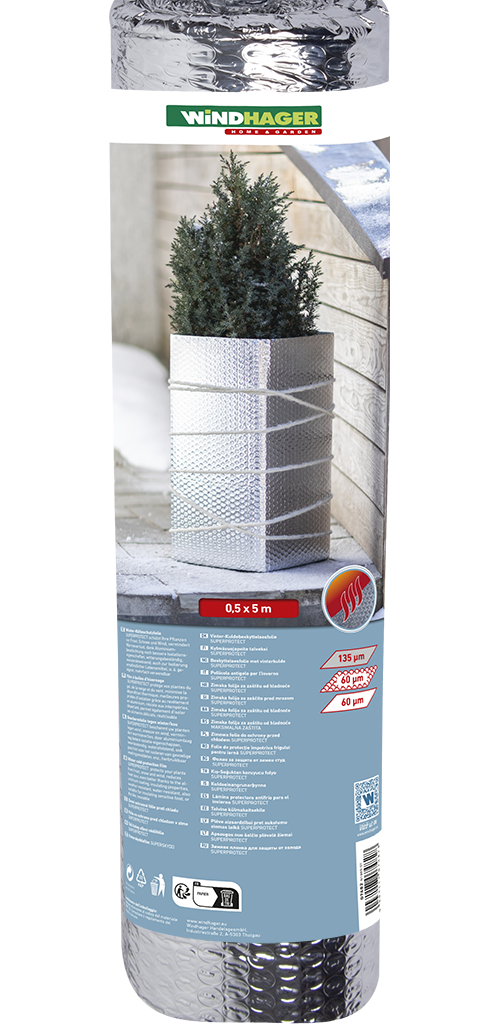 Windhager Winterschutzvlies "Kälteschutzfolie für Topfpflanzen, Frostschutz und Kälteschutz" Luftpolsterfolie mit Aluminiumbeschichtung, 0,5x5 m, zuschneidbar