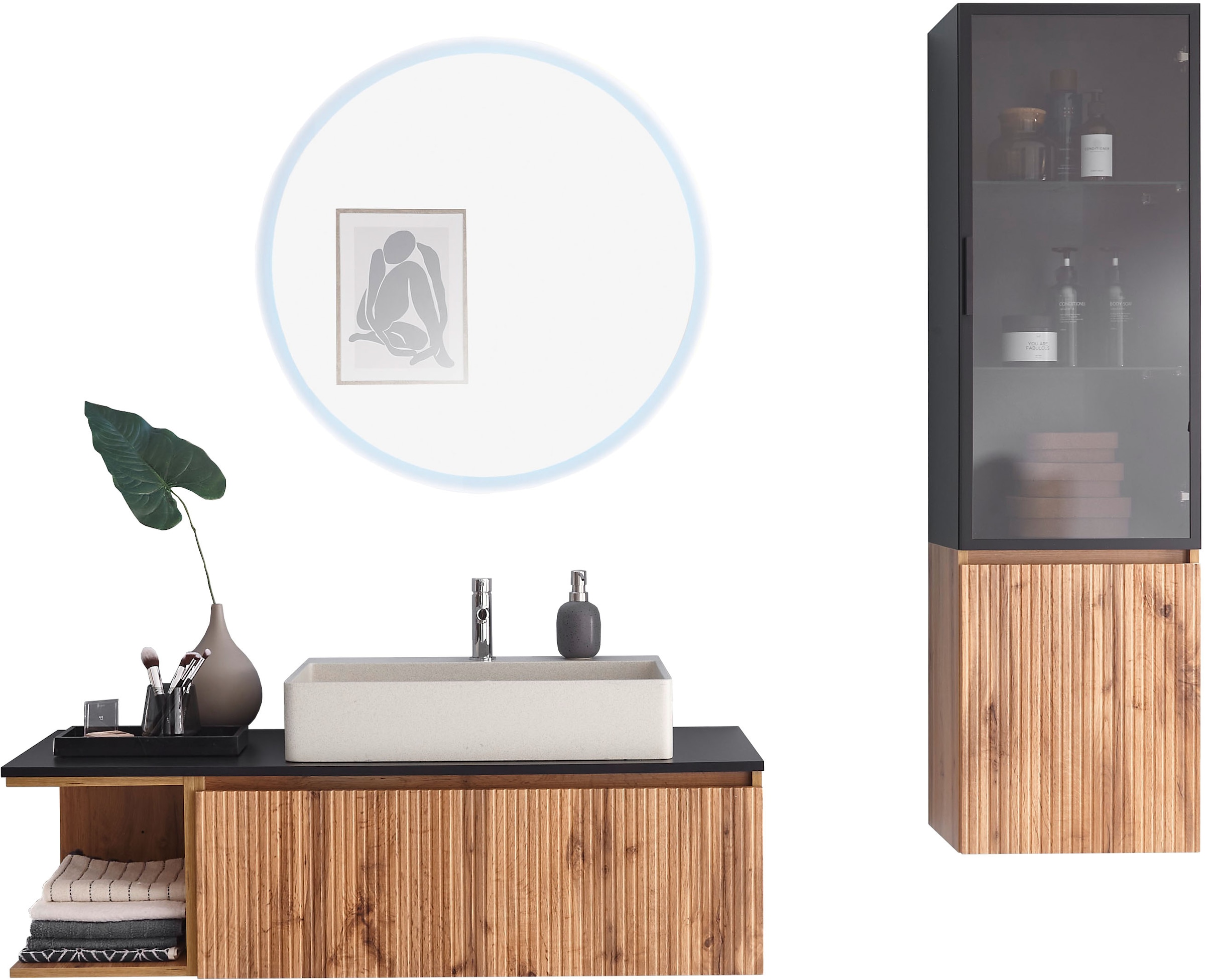 BASIC by Balculina Waschbeckenunterschrank »Loris BxHxT 120x34x47 cm« 1 Stk. tlg. Breite 120cm, Softclose, L/R montierbar