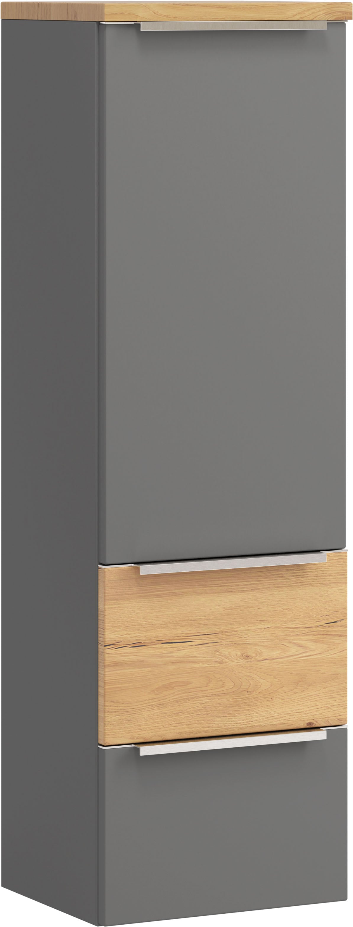 welltime Midischrank "TRIENT, Midischrank 40 cm, Softclose-Auszüge und gedämpfte Scharniere" Maße (B/H/T): ca. 40/130/35 cm, onyx-grey/Wildeiche, Softclose-Metallauszüge