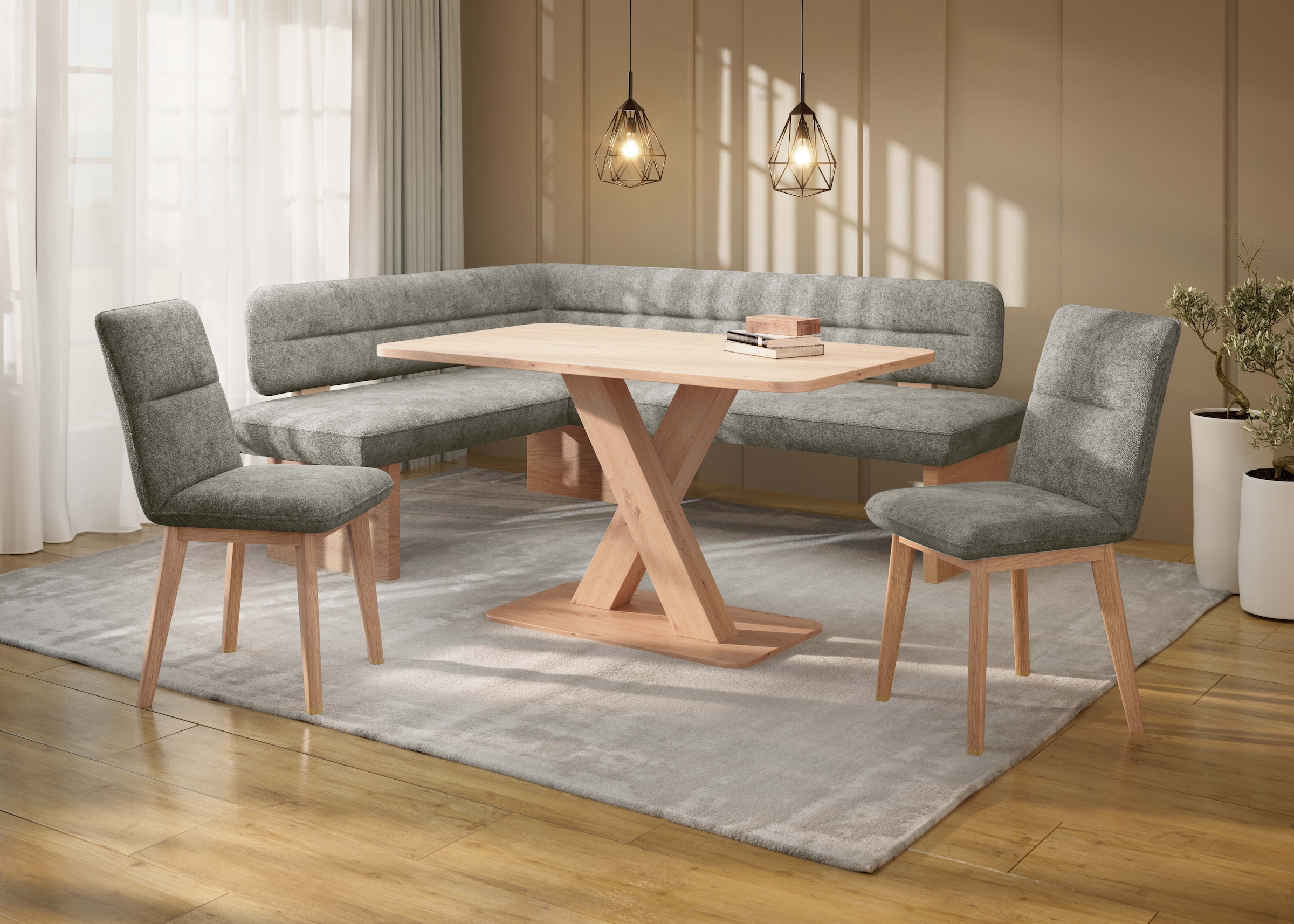 Home affaire Eckbankgruppe »Louise + Miles Essecke Sitzgruppe Eckbank Küchenbank«, (Set, 4 tlg., 4er), Sitzgruppe Esszimmer Stühle Tisch und Bank bequem gepolstert