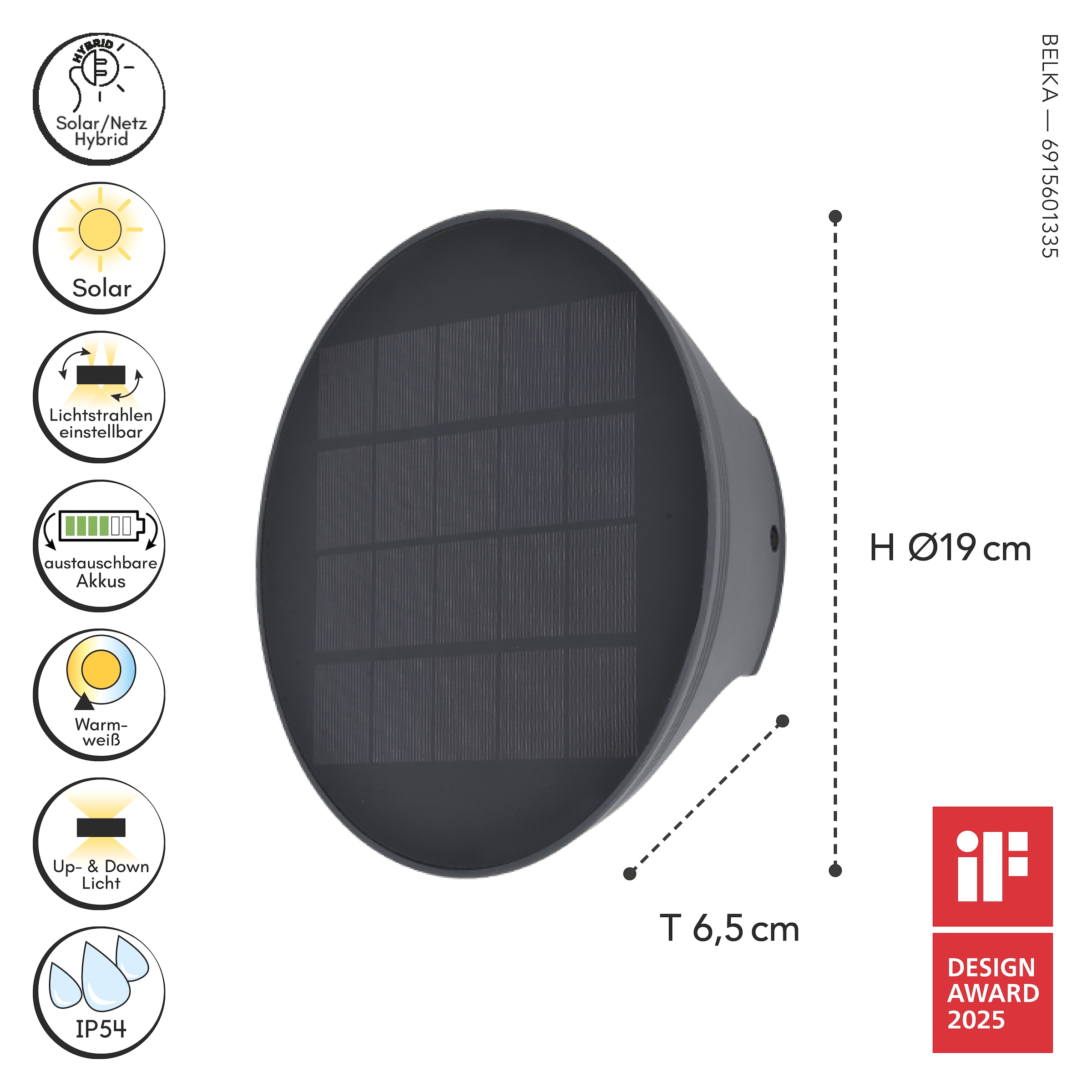 LUTEC LED Solarleuchte »LED Solar-Außenwandleuchte BELKA«, 2 flammig, Leuchtmittel LED-Board | LED fest integriert, Solar-Hybrid