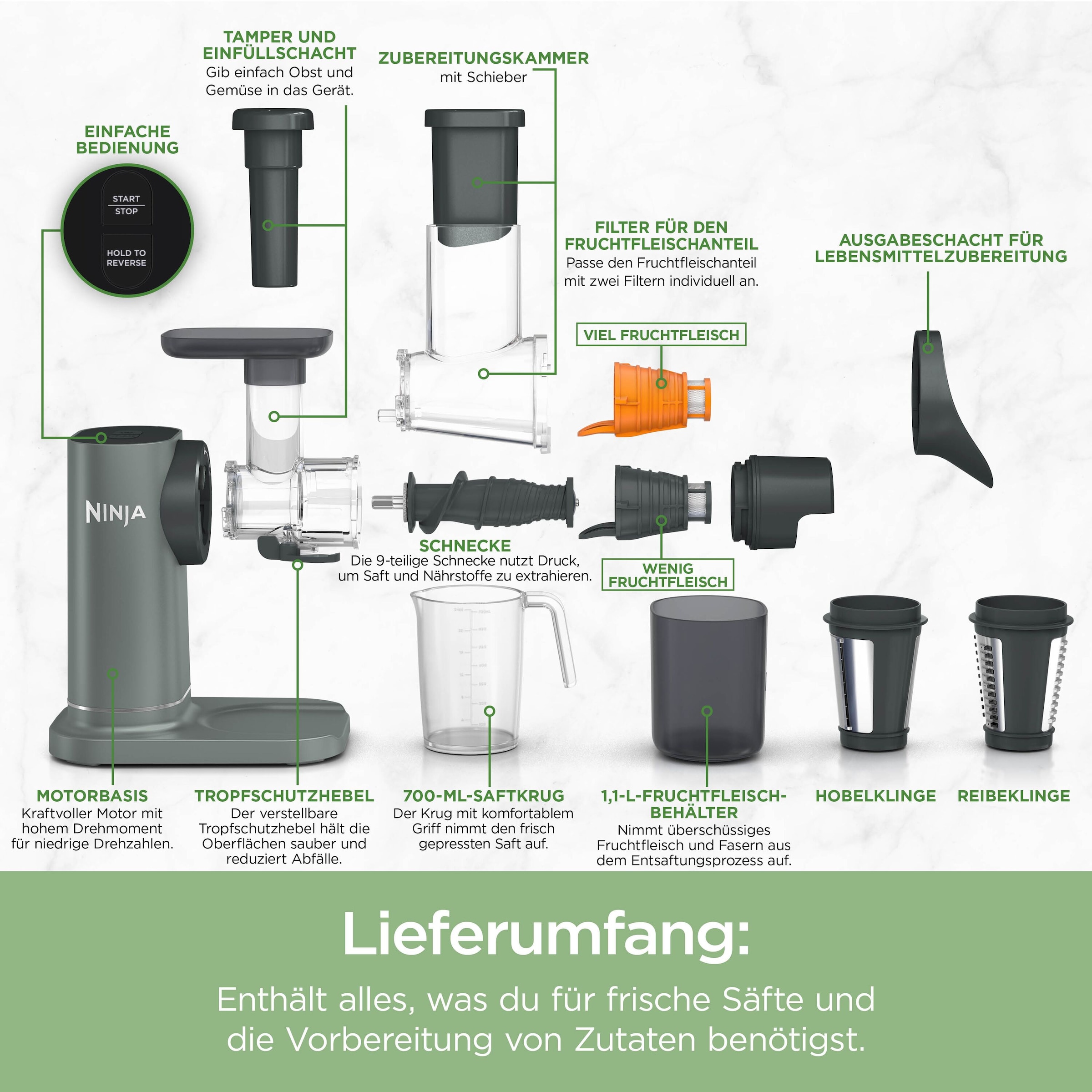 NINJA Entsafter »NeverClog Kaltentsafter« 150 W vielseitigen Ninja 3-in-1 Kaltentsafter