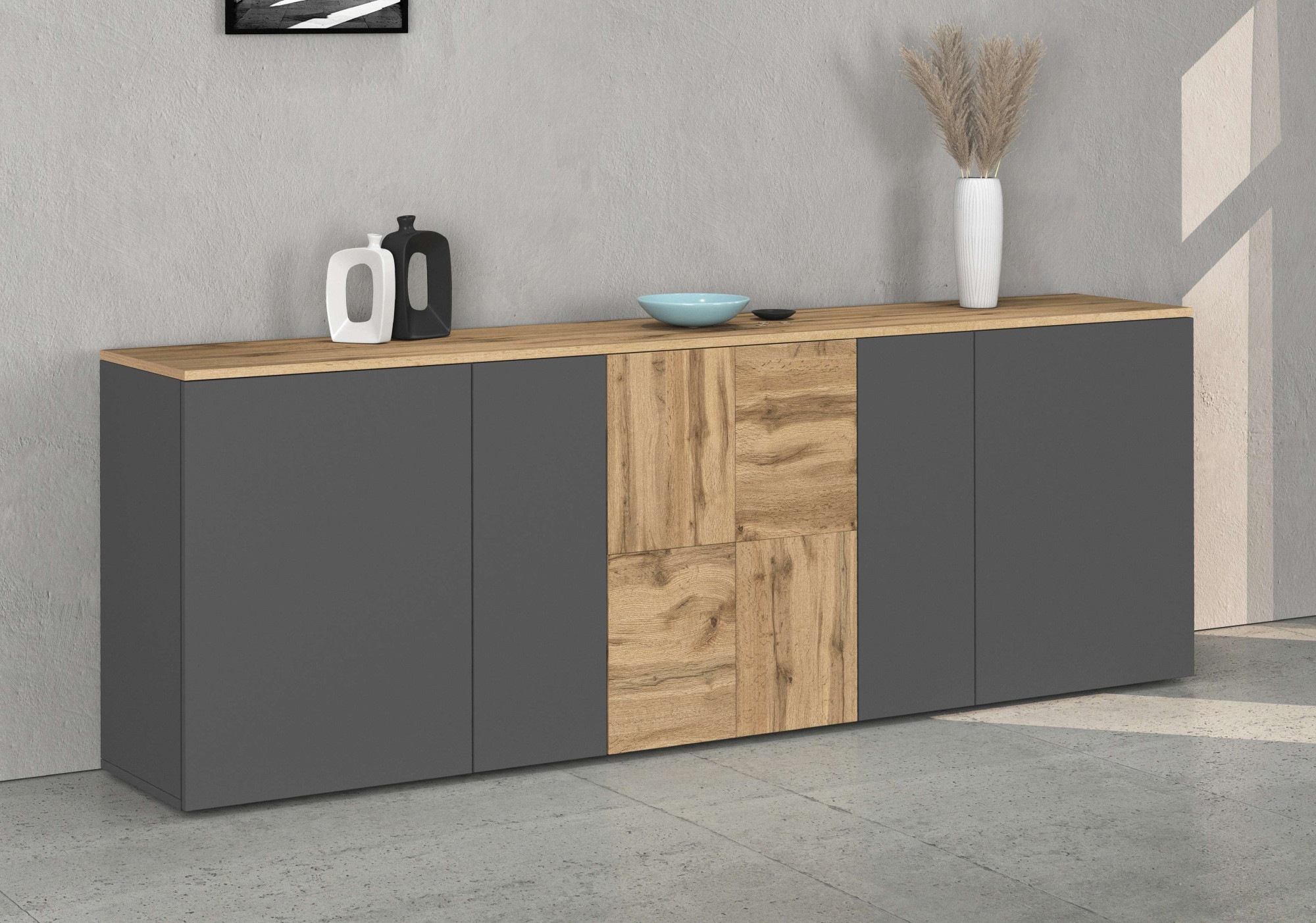 INOSIGN Sideboard »Sideboard ISEO, Kommode, Schrank, Kredenz« 1 Stk. tlg. stehend/hängend, 5 Türen, 6 Fächer, Breite 200 cm