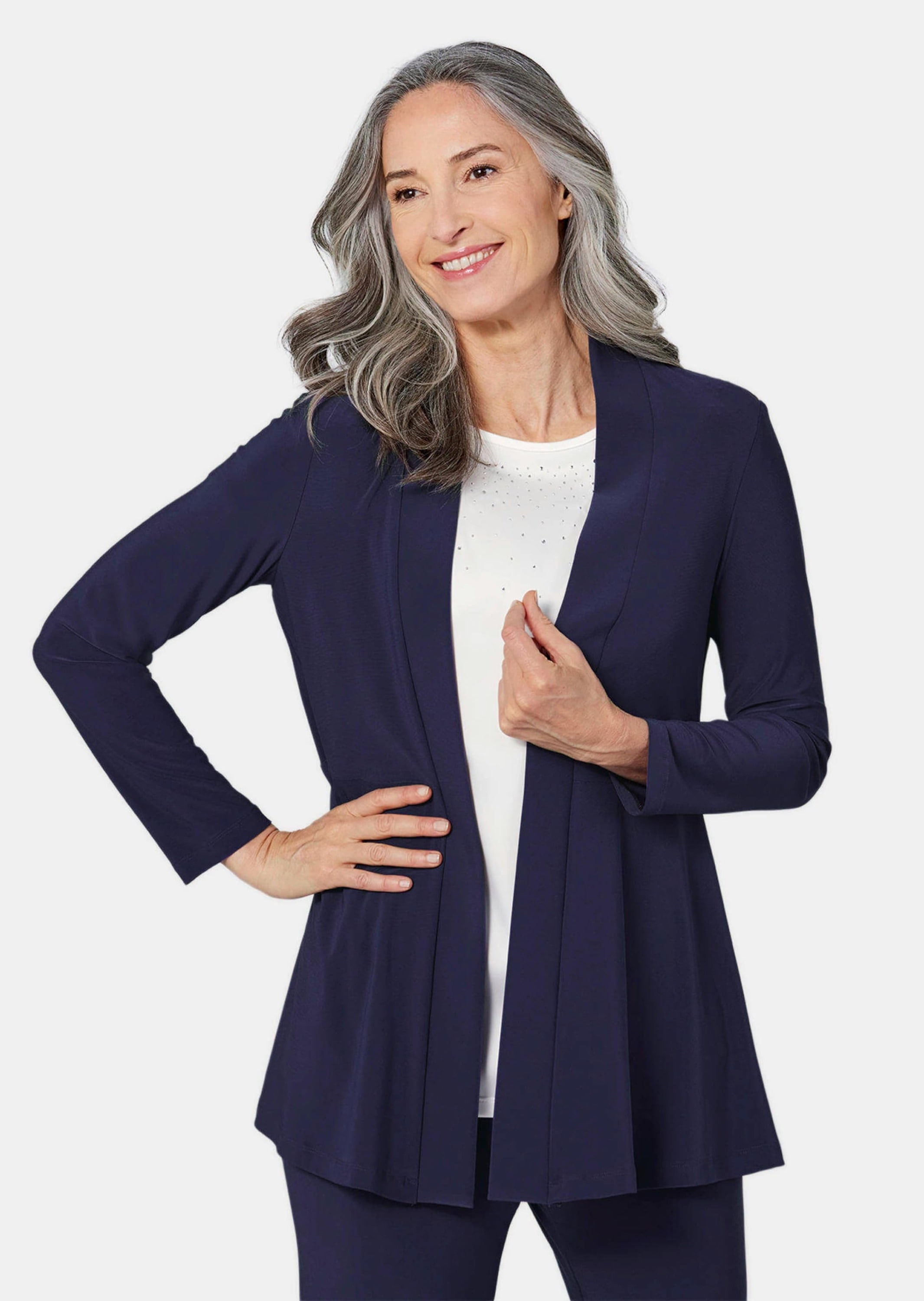 GOLDNER Sweatjacke »Jersey-Longjacke Weich fallende Jersey-Longjacke«
