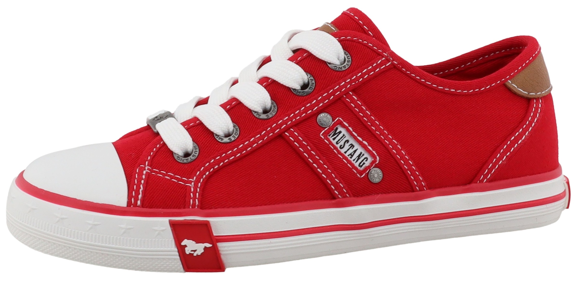 Sneaker MUSTANG SHOES "Gaspare", Mädchen, Gr. 38, rot, Baumwolle, Schuhe Sneaker, Freizeitschuh, Halbschuh, Schnürschuh mit auffälliger Kontrastnaht