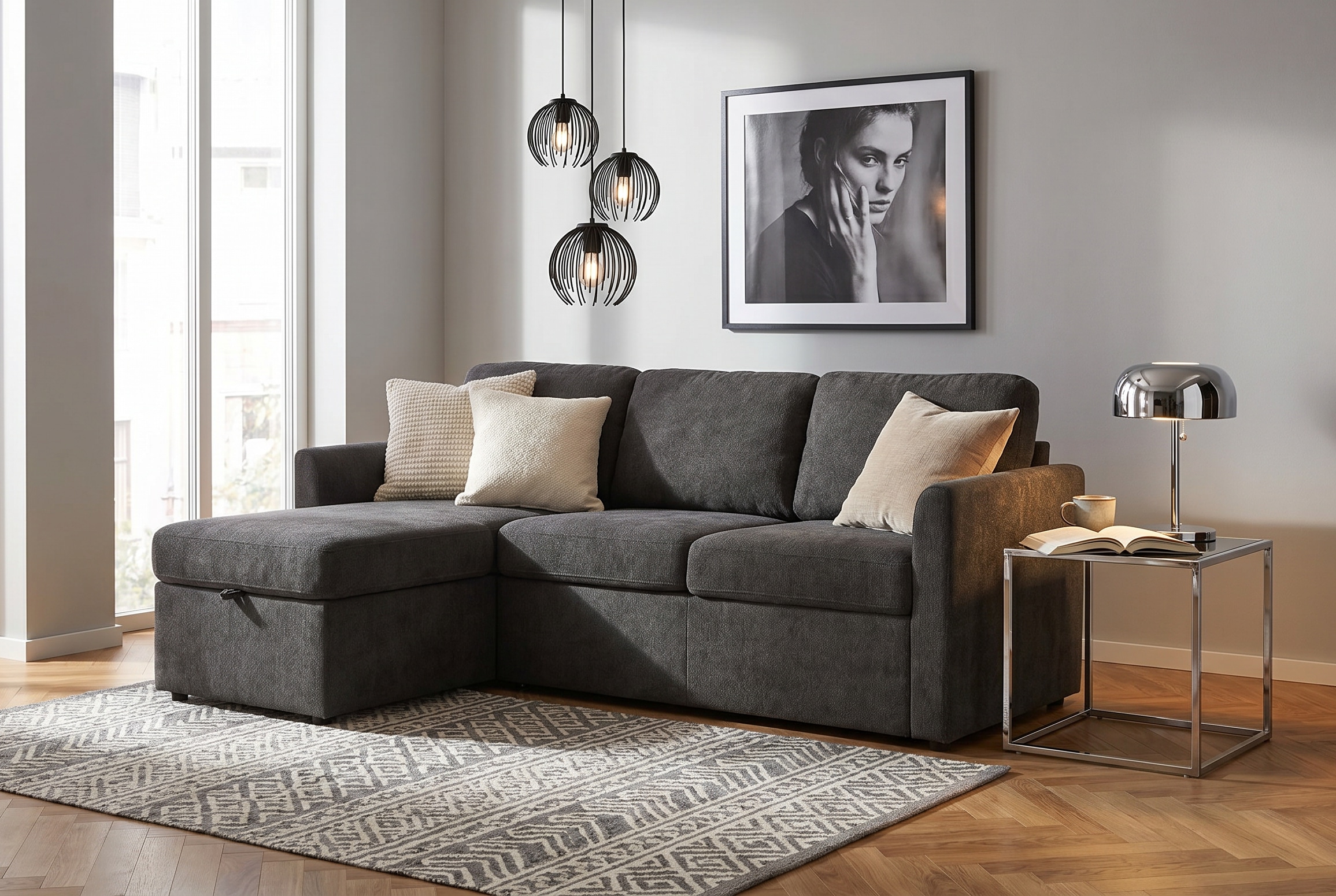 Dorel Home Ecksofa "NORDHUS, L-Form, 200 cm, Recamiere rechts/links montierbar" mit Stauraum, feiner Webstoff-Bezug