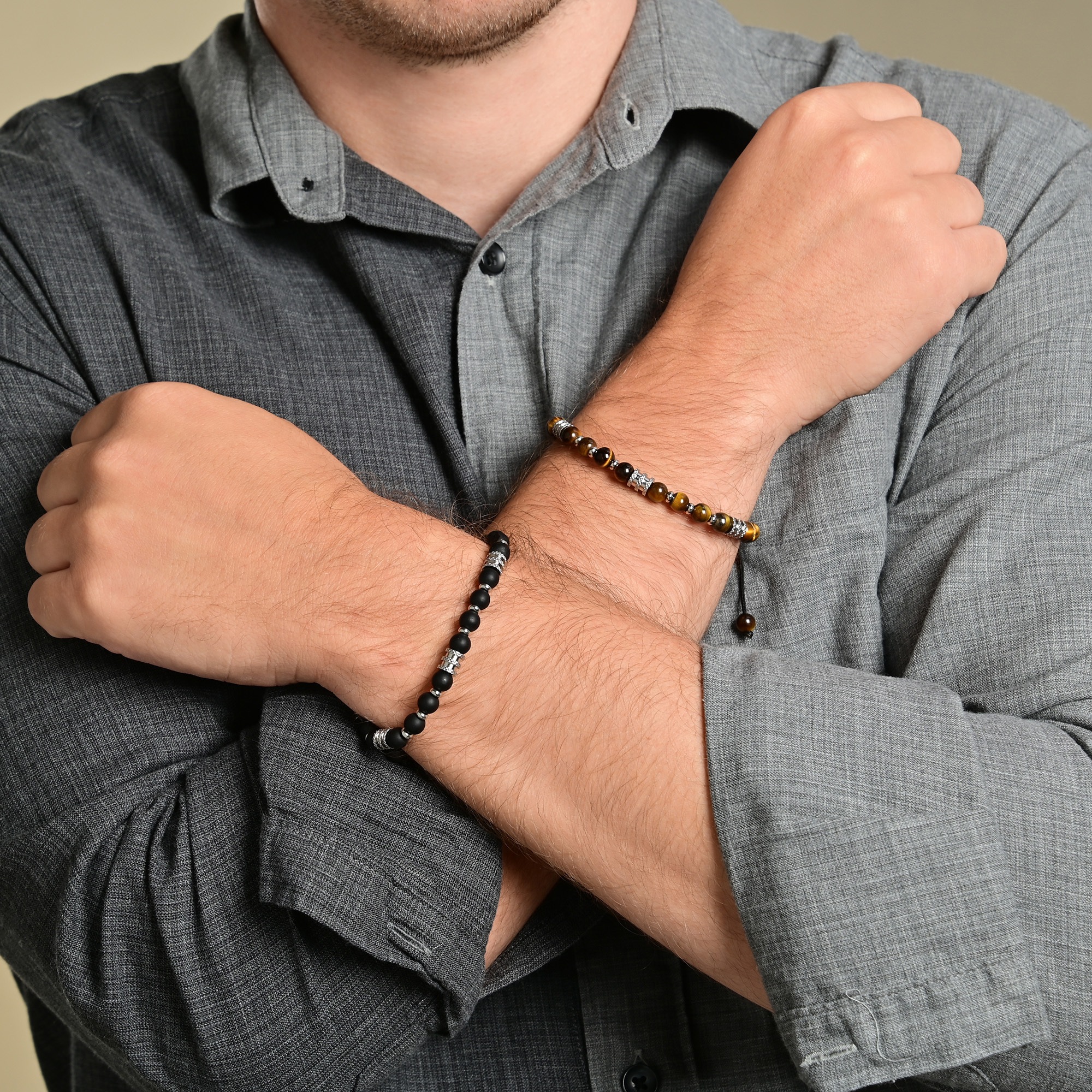 Adelia´s Gliederarmband »Unisex Armband – Kugelarmband aus Edelstahl mit Onyx 19 cm« Eine schöne Geschenkidee für jeden Anlass