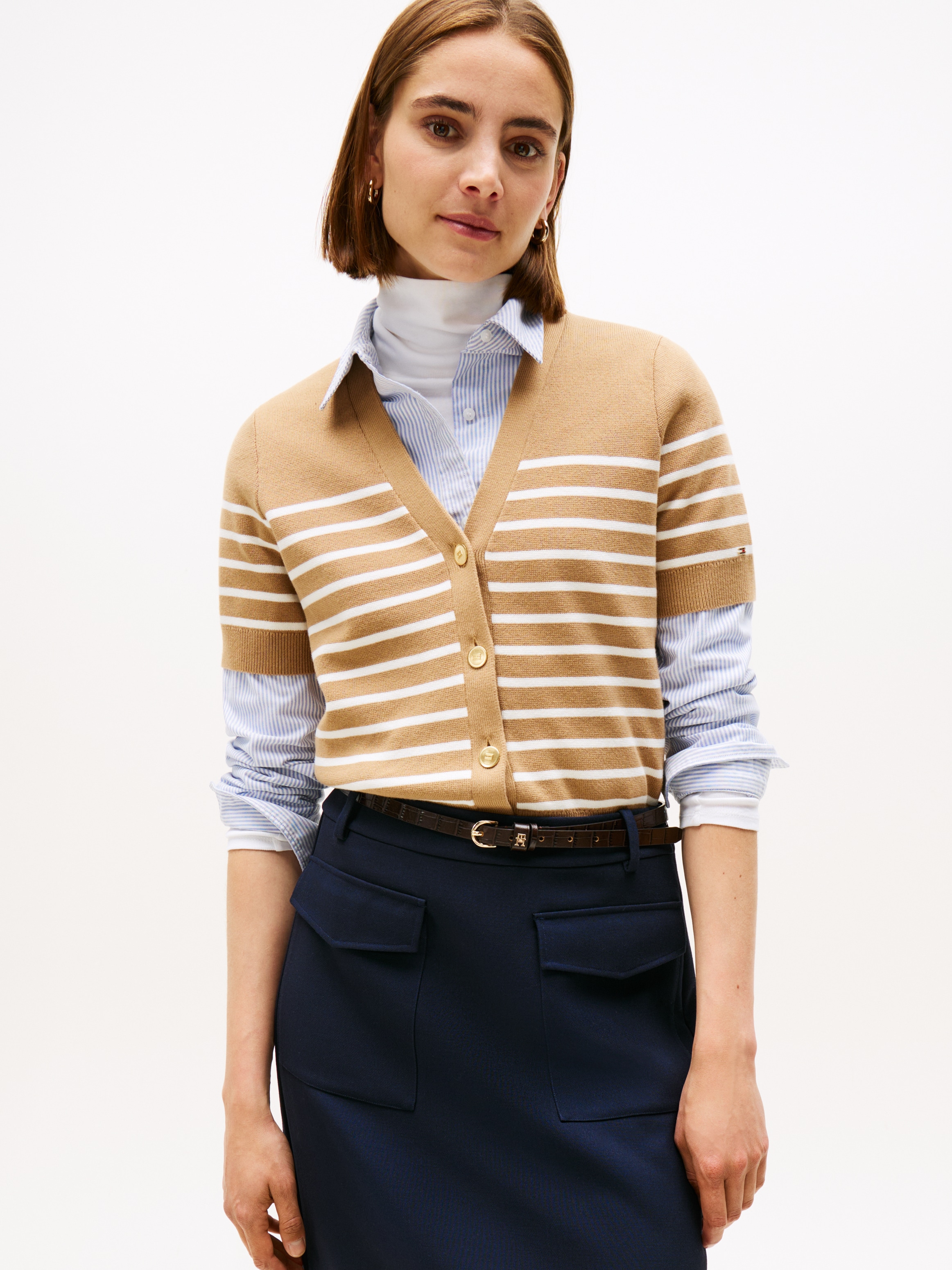 Tommy Hilfiger Strickjacke "CO JERSEY MID GG GOLD BTN CARDI", mit goldfarbe günstig online kaufen