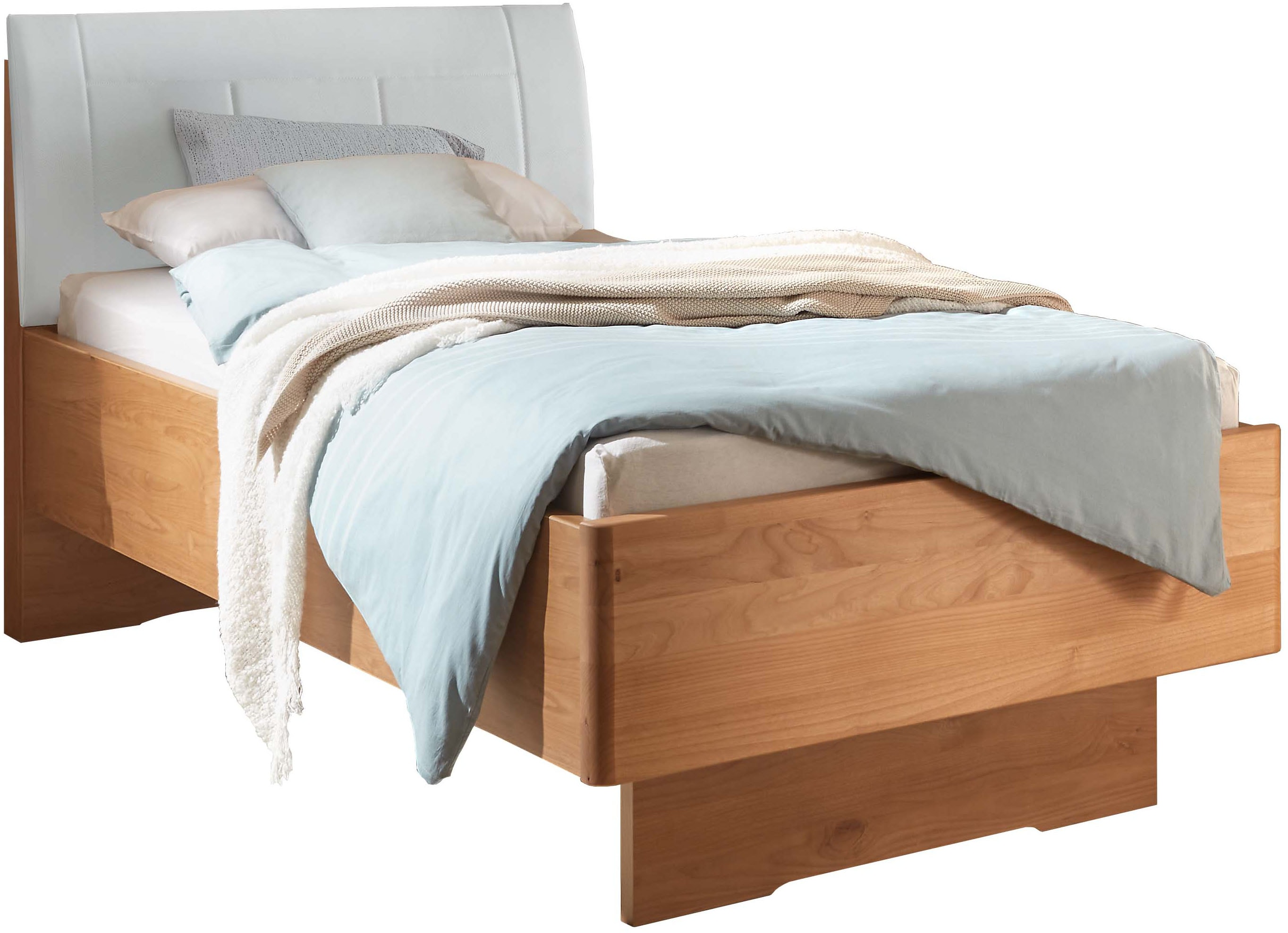 WIEMANN "Cardiff, Bettgestell, Bettrahmen, teilmassiv, mit Polsterkopfteil" Belastbarkeit 110/220 Kg, 4-fache höhenverstellbar, MADE IN GERMANY, Fußteil aus Massivholz, verschiedene Größen