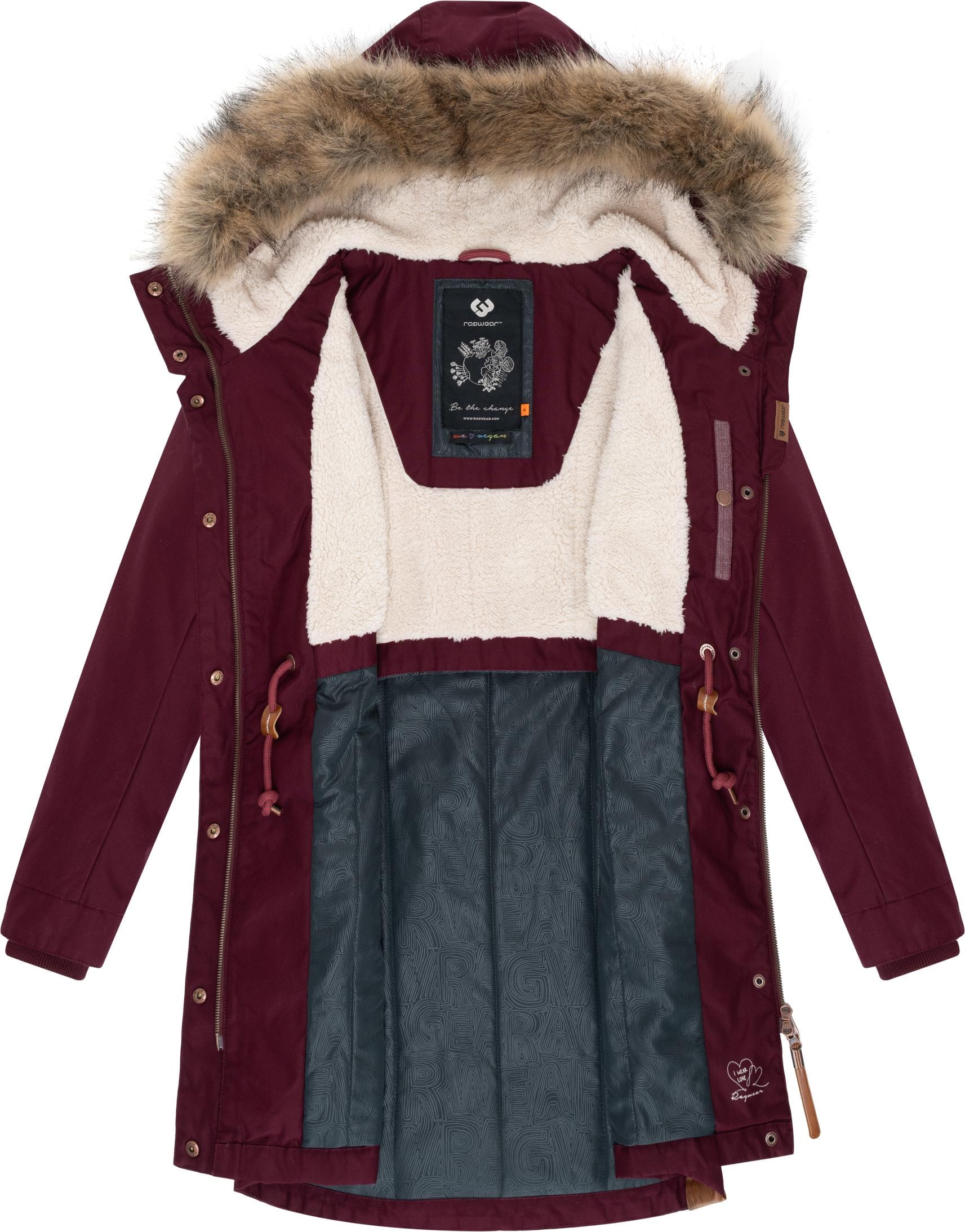 Ragwear Winterjacke »Tawny«, mit Kapuze, stylischer Winterparka mit großer Kapuze und Kunstfellkragen