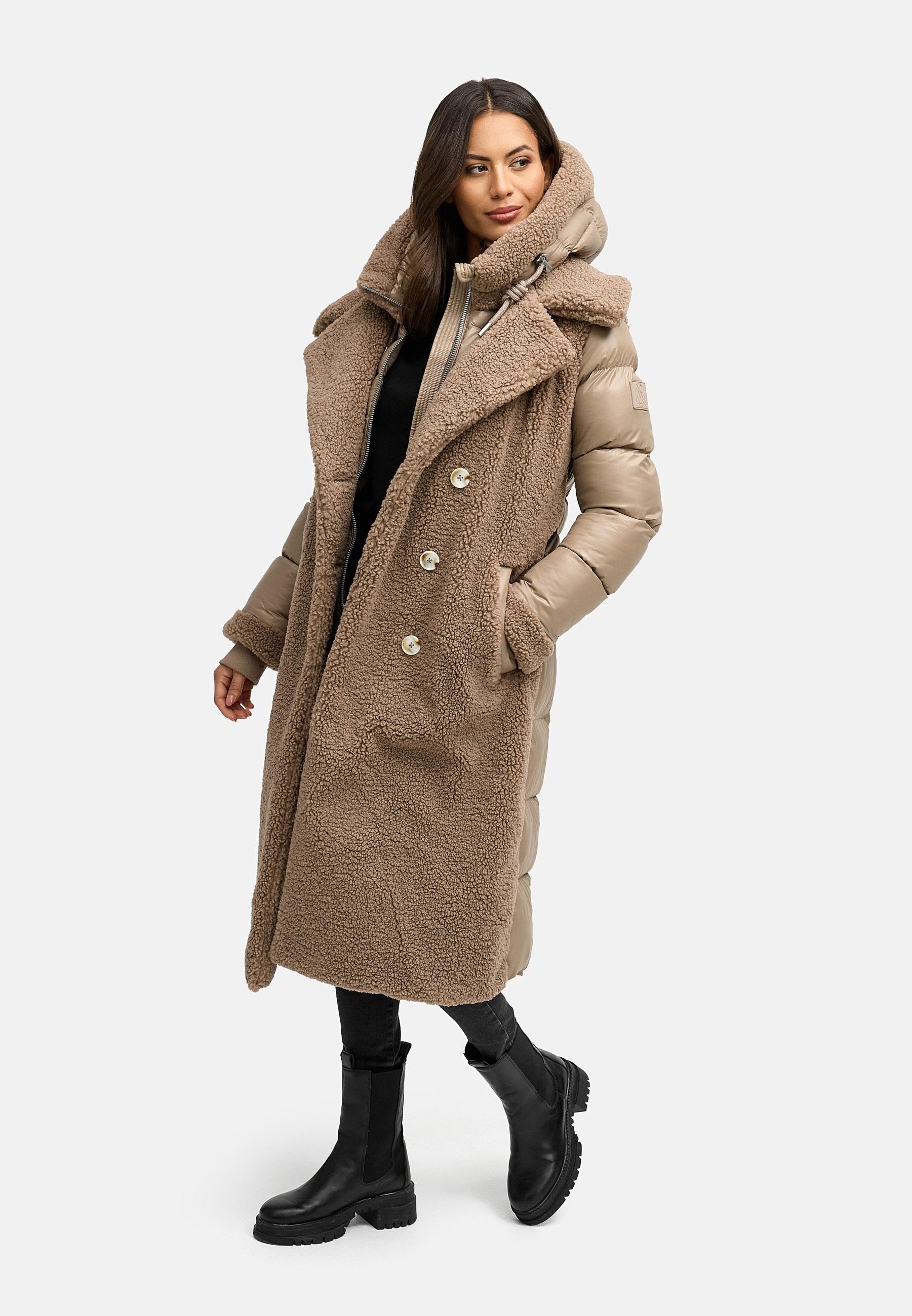 Navahoo Wintermantel »Kuscheltraum 14«, Modischer Damen Plüschmantel aus angesagtem Materialmix
