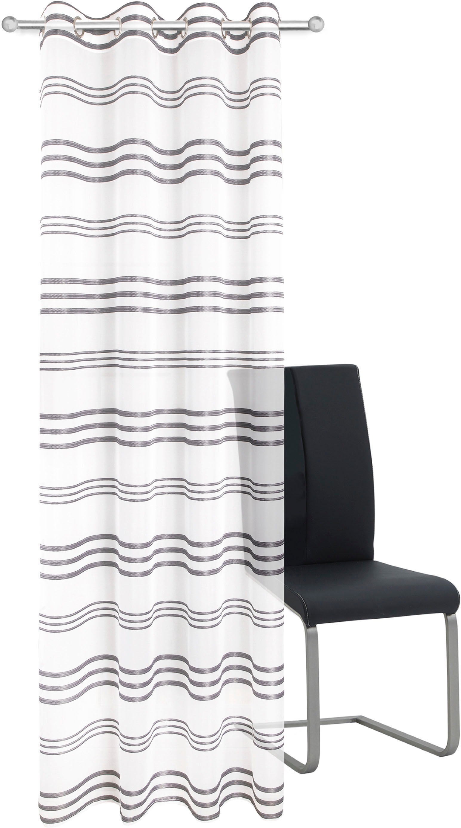 decolife Gardine "Nalu" Ösen 1 Stk. tlg. Ösenschal weiß mit grauen Streifen günstig online kaufen