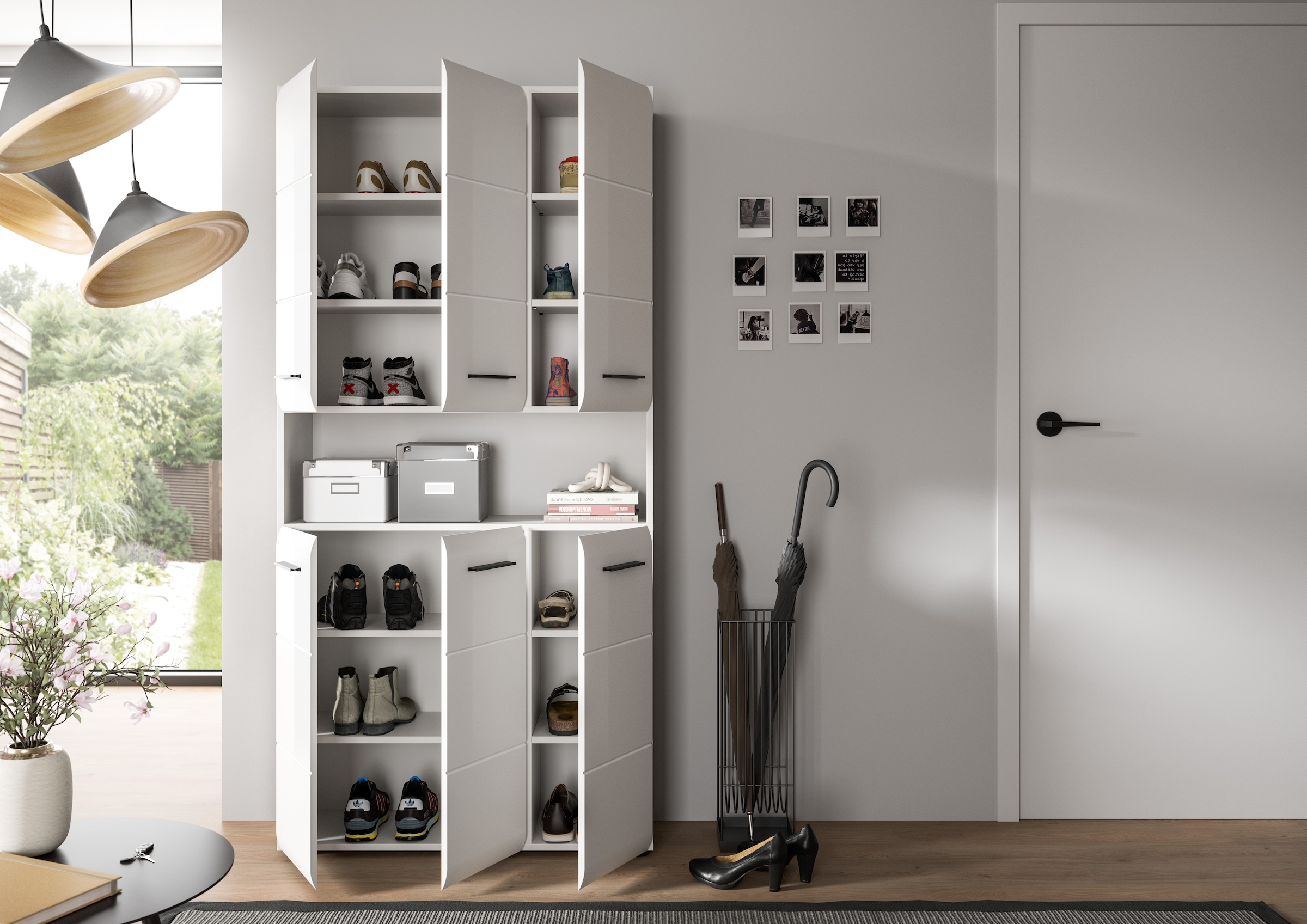 INOSIGN Stauraumschrank, (1 St.), Florenz, Mehrzweckschrank, Weiß Hochglanz Tiefzieh, 13 Fächer