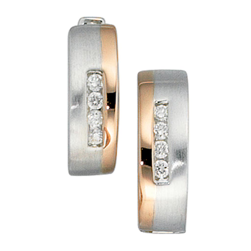 JOBO Paar Creolen »Ohrringe 14 mm mit 8 Diamanten« 585 Gold bicolor