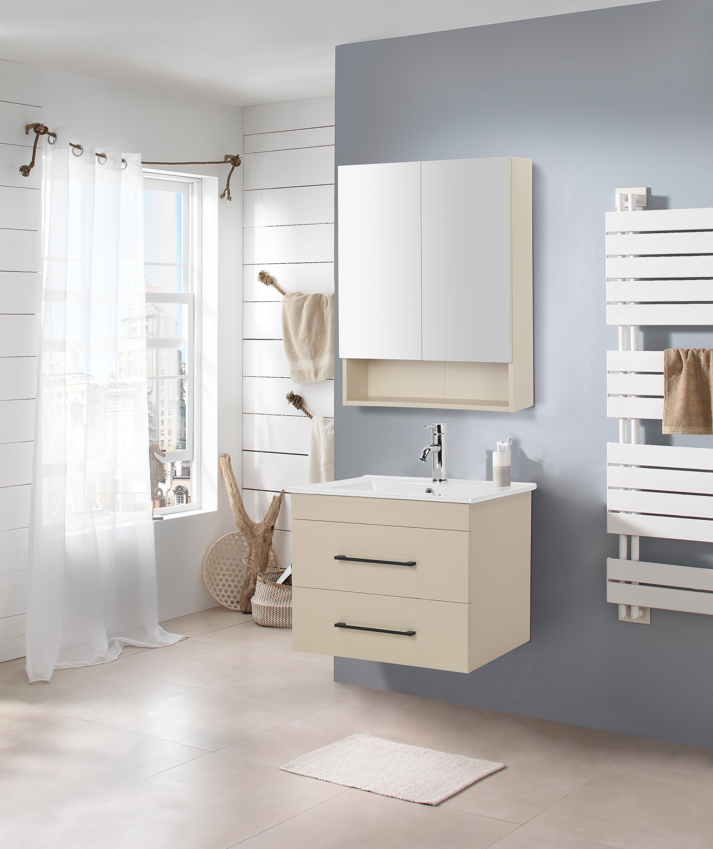 welltime Waschtisch "Florenz Badschrank Badmöbel inkl. Waschbecken" günstig online kaufen
