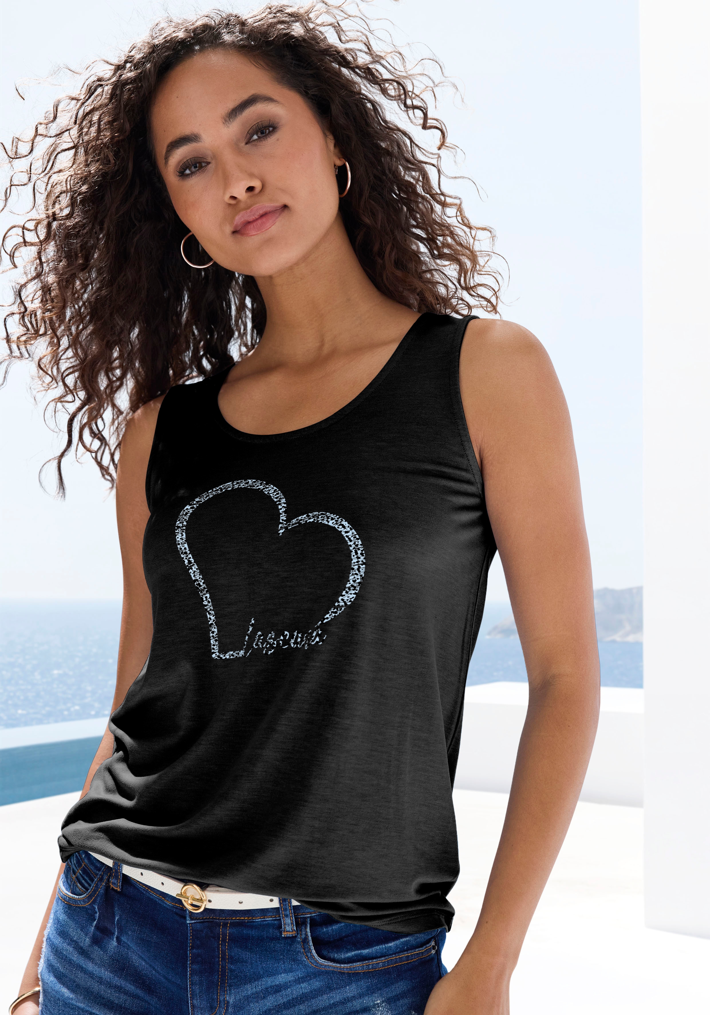 LASCANA Strandtop "mit Lascana Herz Print" Sommertop aus luftigem Viskose-Stretch-Jersey