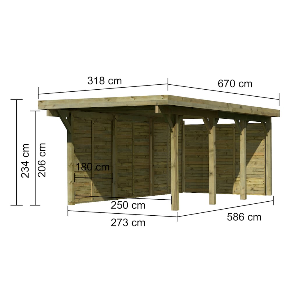 Karibu Einzelcarport »Classic 2«, Holz, 250 cm, braun