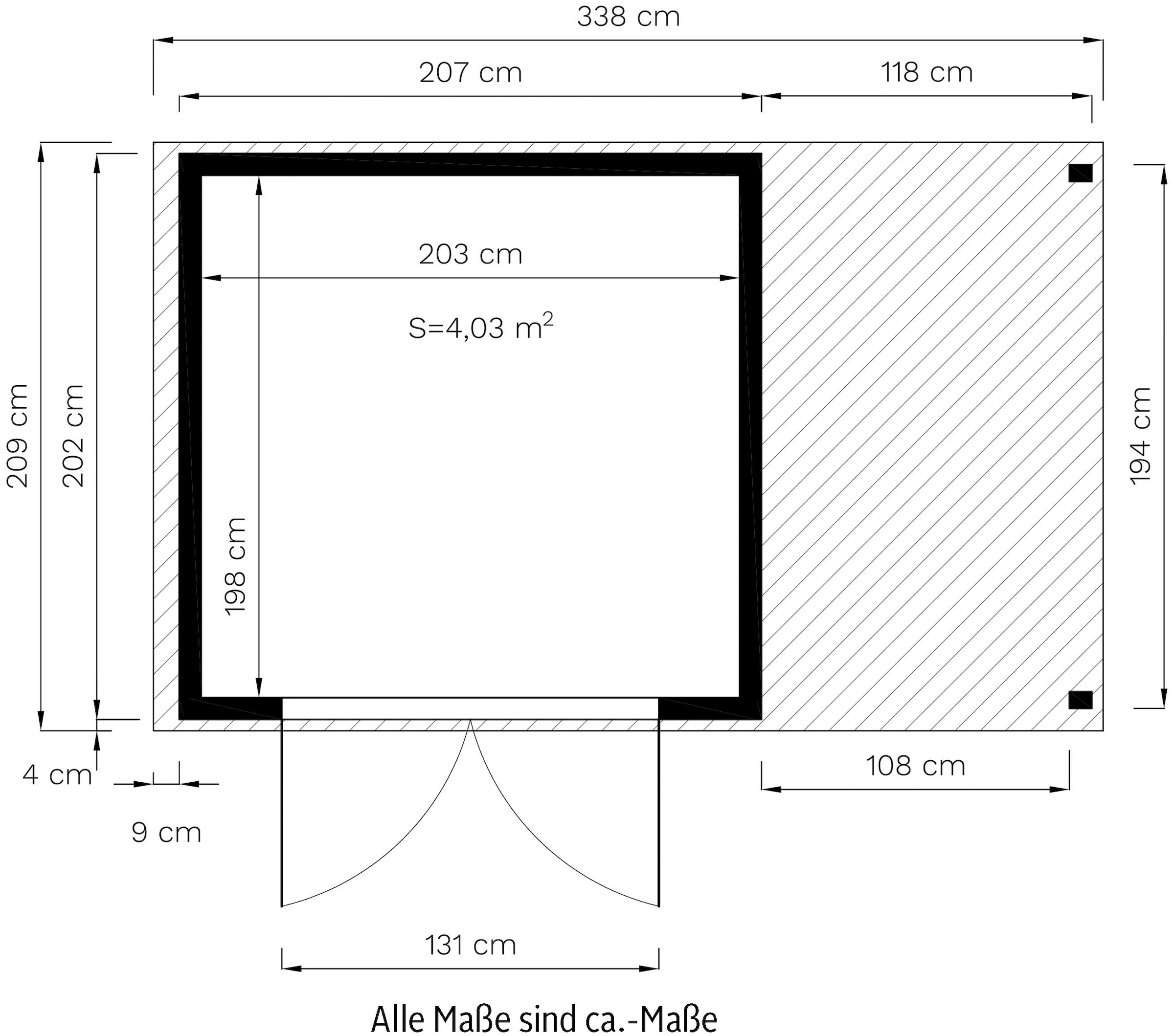 KONIFERA Gartenhaus »Alto 3 PLUS Fineline Satteldach«, mit Anbaudach