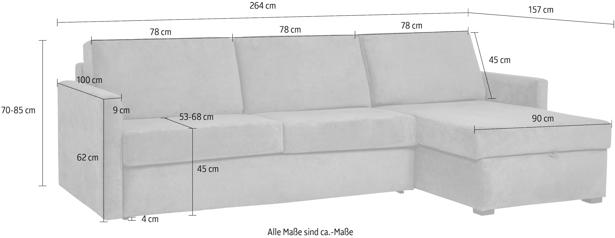 Places of Style Schlafsofa »GOLDPOINT Ecksofa 264 cm, Liegefläche (140/200cm), L-Form,«, Bettfunktion, Bonell-Federkernmatratze und Dauerschläfer-Funktion