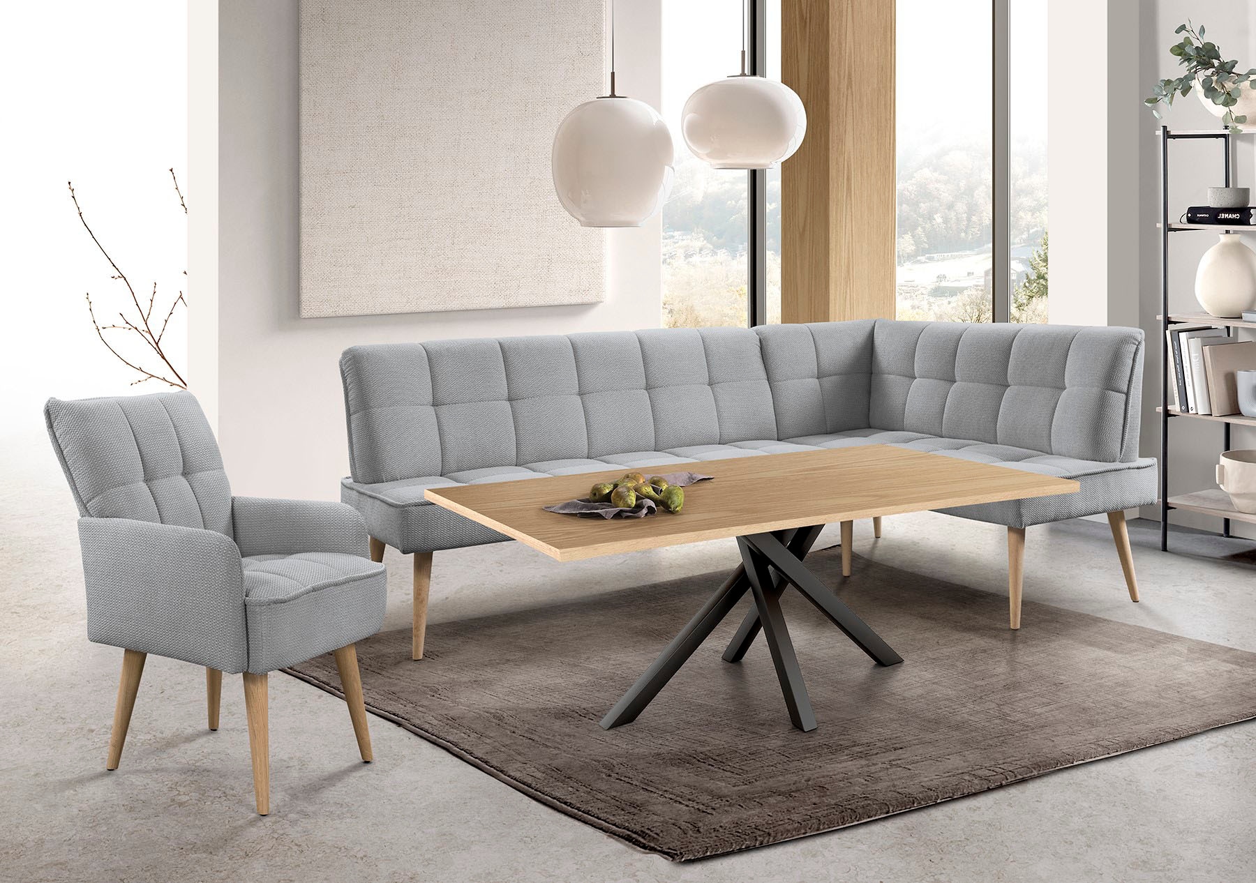 exxpo - sofa fashion Eckbank "Latte" moderne Sitz- und Rückensteppung, bequem und elegant, hoher Holzfuß