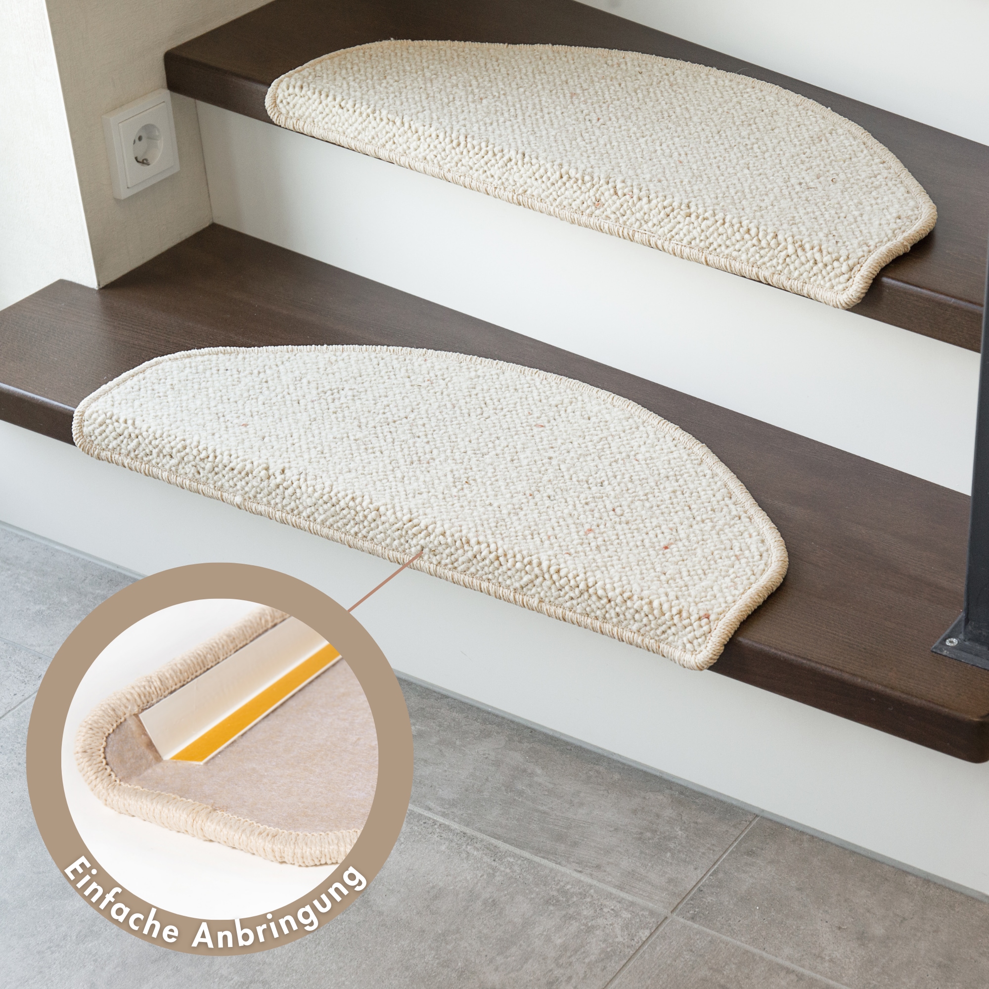 Andiamo Stufenmatte »Sheffield, Made in Poland« halbrund 5 mm Höhe melierte Berber-Optik, selbstklebend, Set mit 2 Stück oder 15 Stück